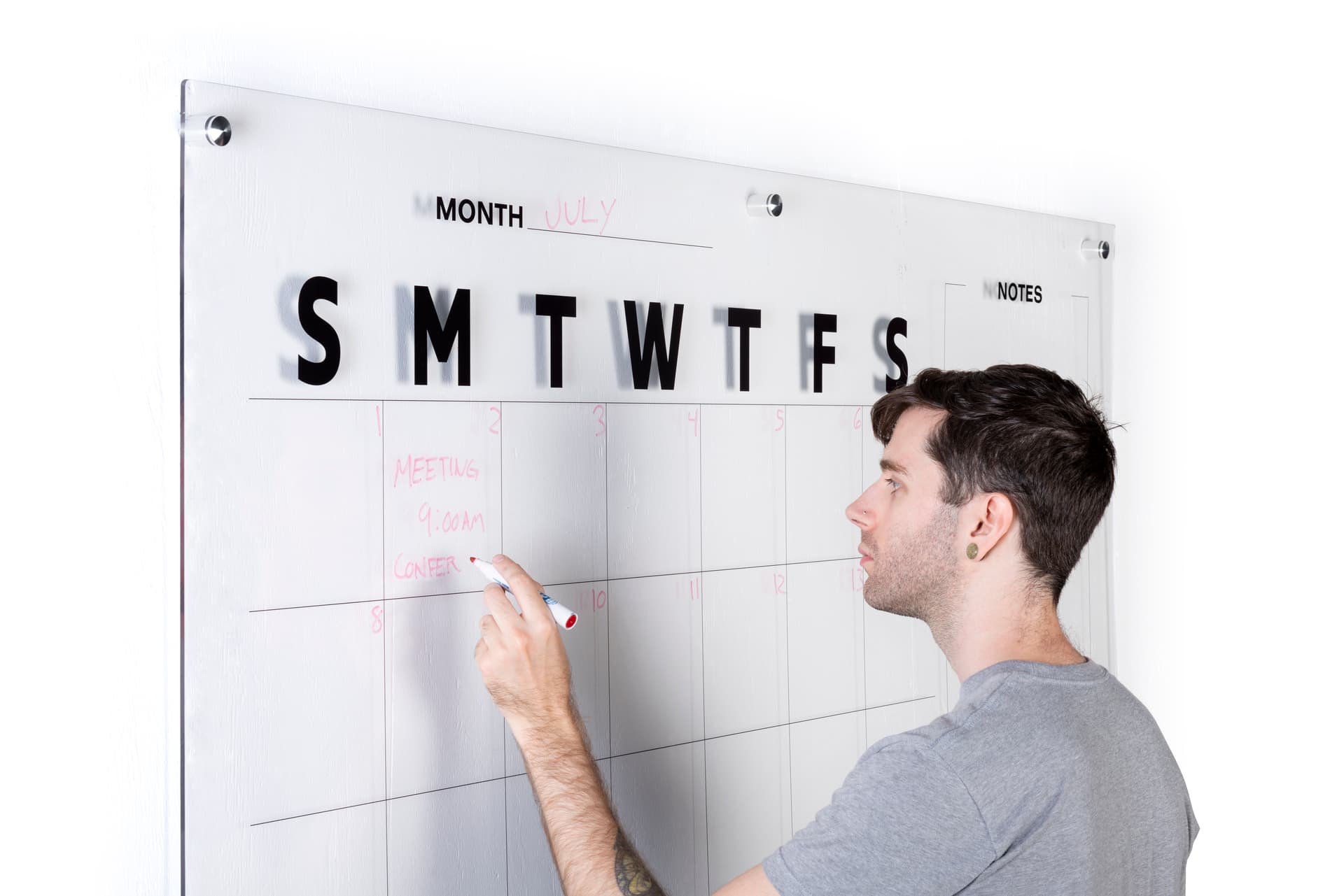 Non-ghosting oversized calendar dry erase board