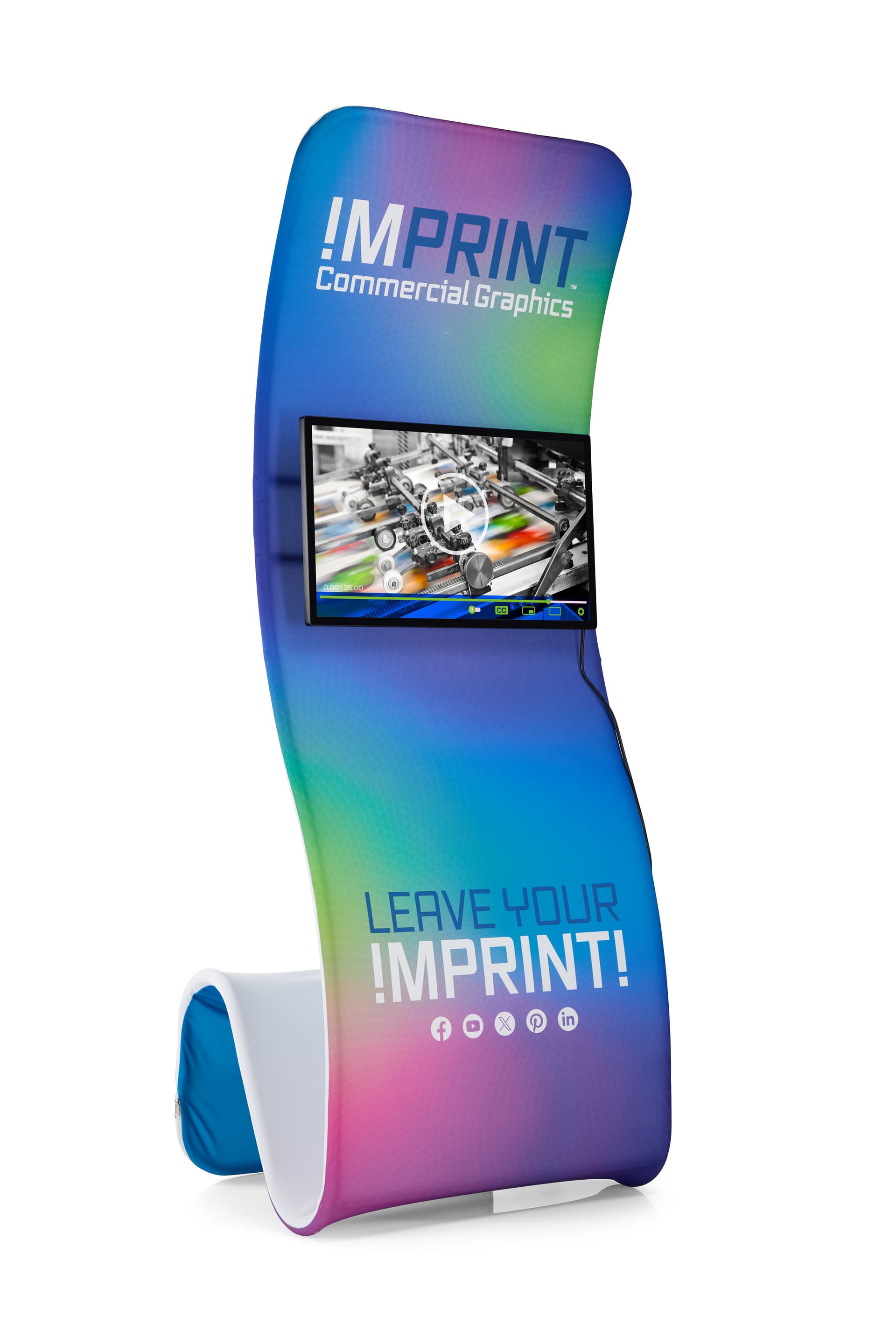 Custom tension fabric tv stand with vibrant artwork