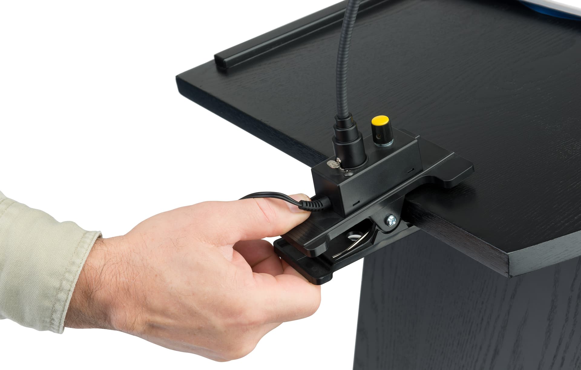 Podium light with clamp base open