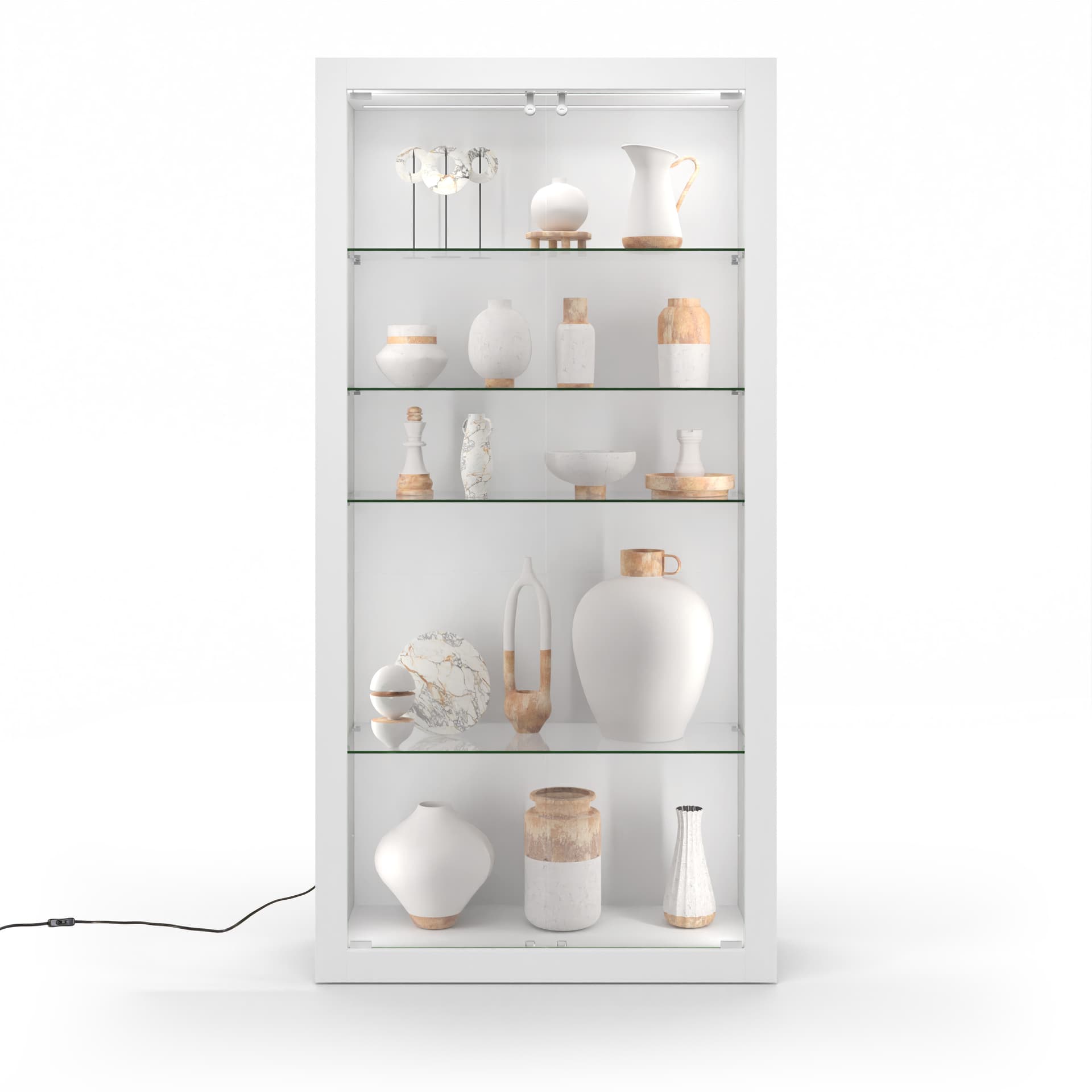 Retail glass display cabinet with hinged doors