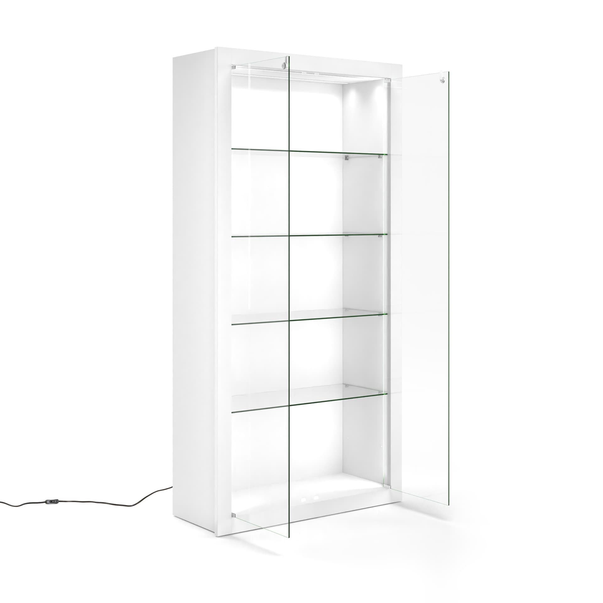 Retail glass display cabinet with four shelves