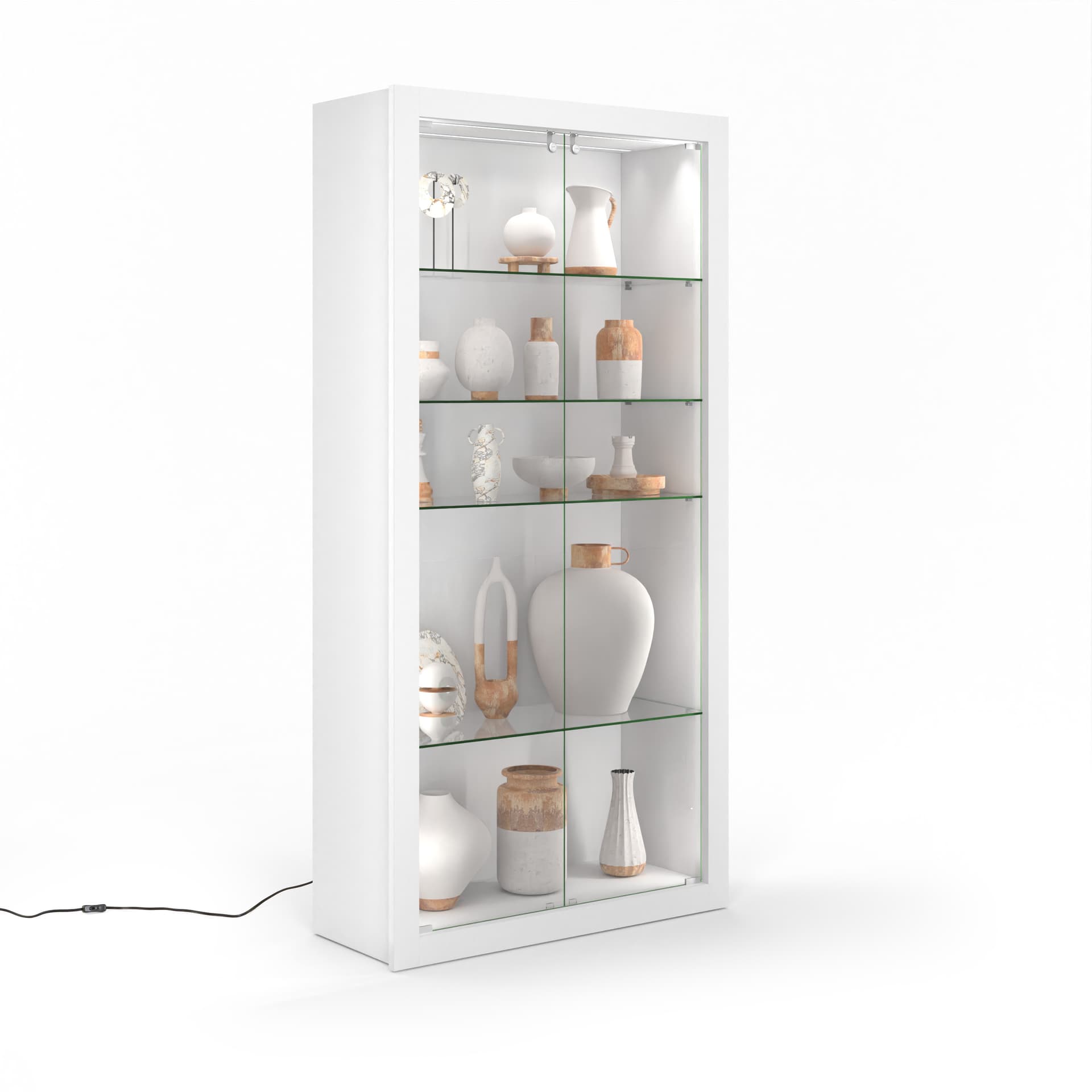 Retail glass display cabinet with double glass doors