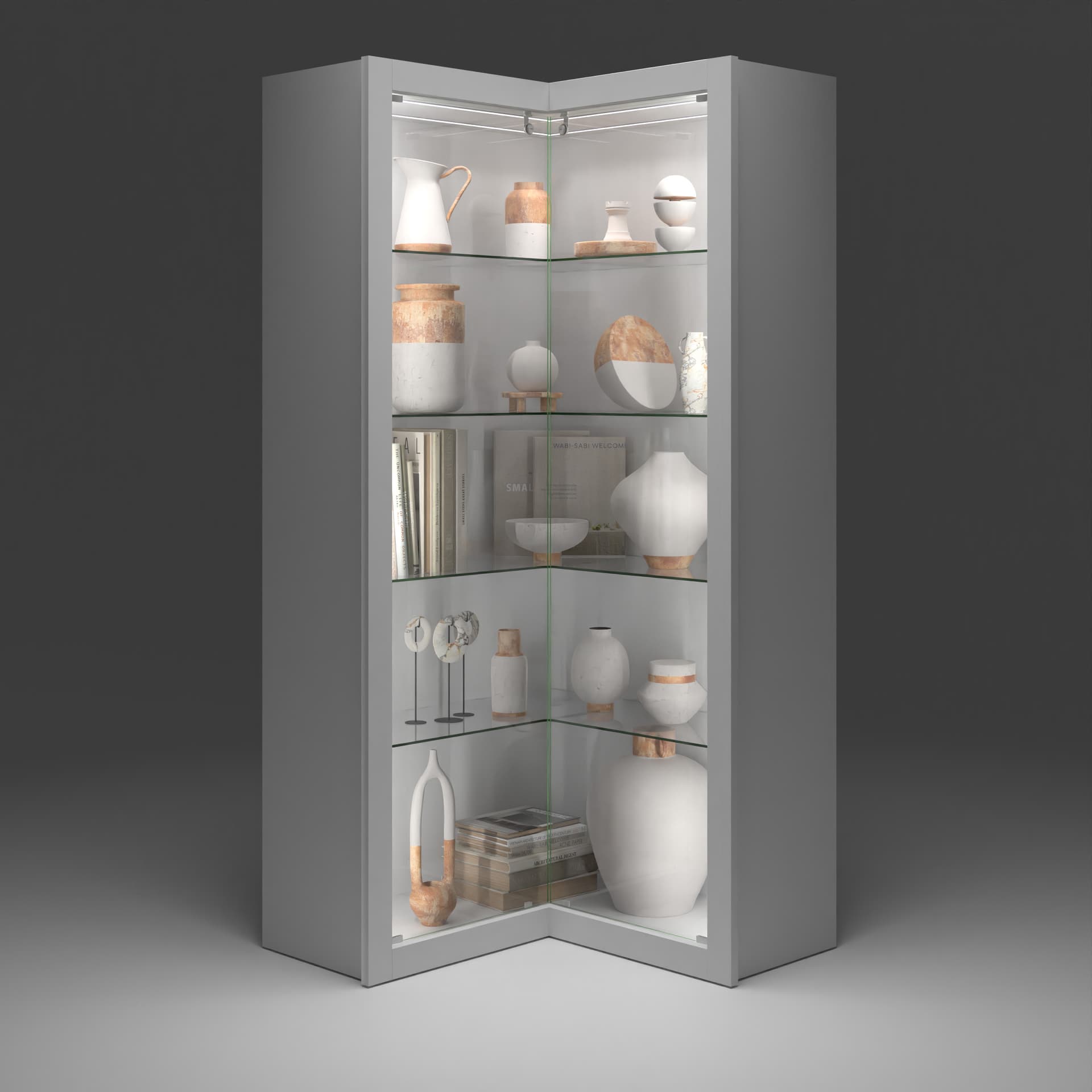 Contemporary display cabinet is illuminated 