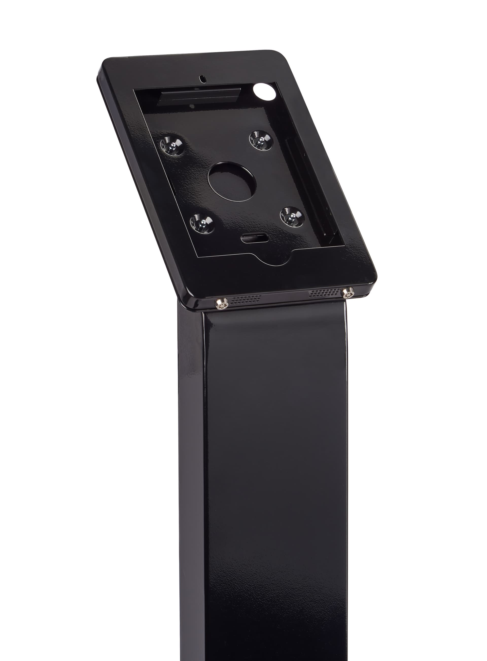 Black locking iPad tablet floor stand with aluminum construction 