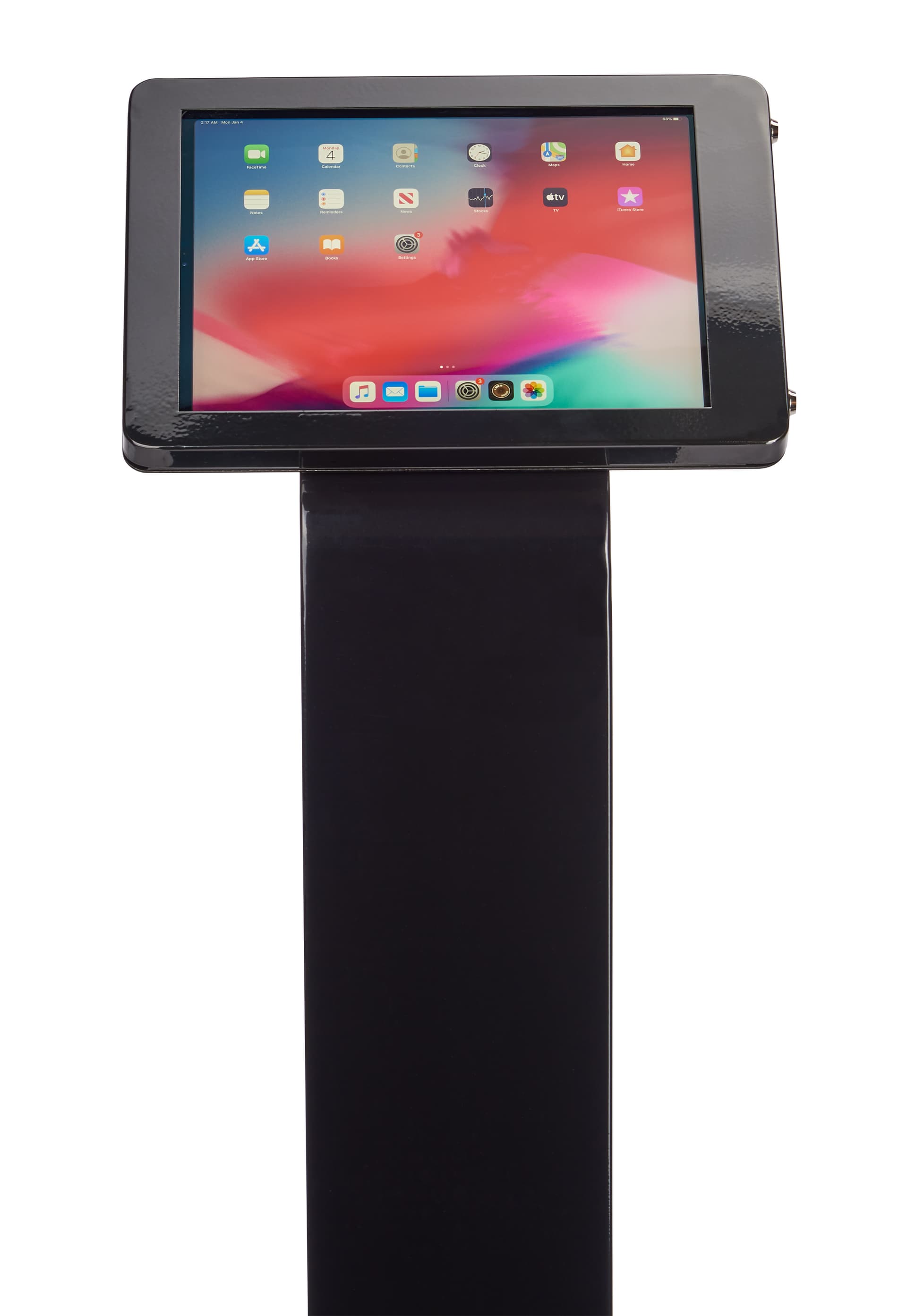 Black rotating standing iPad floor kiosk with hidden home button