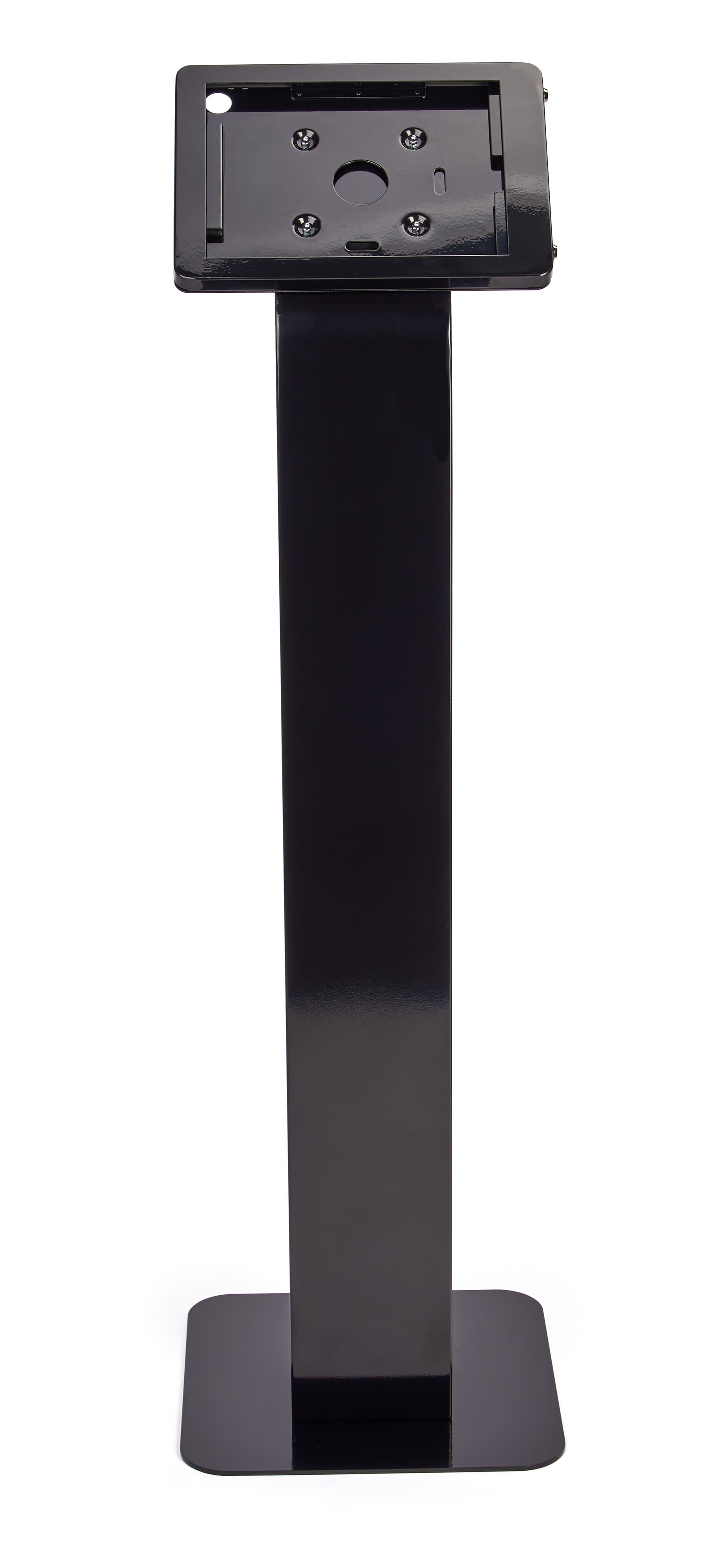 Black rotating standing iPad floor kiosk with heavy duty base