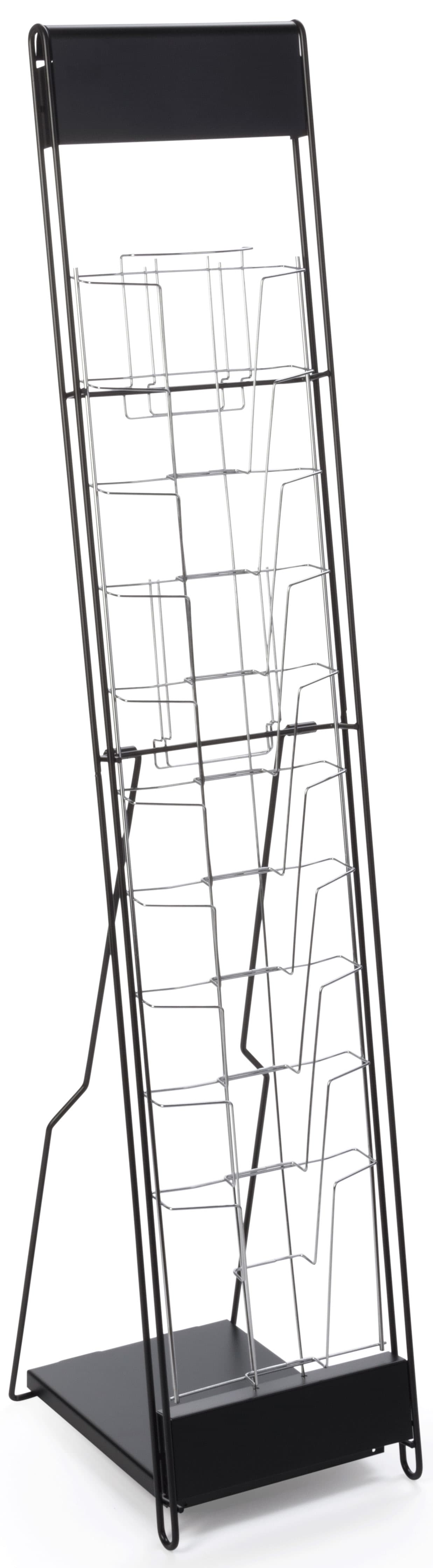Black Magazine Rack with Wire Pockets