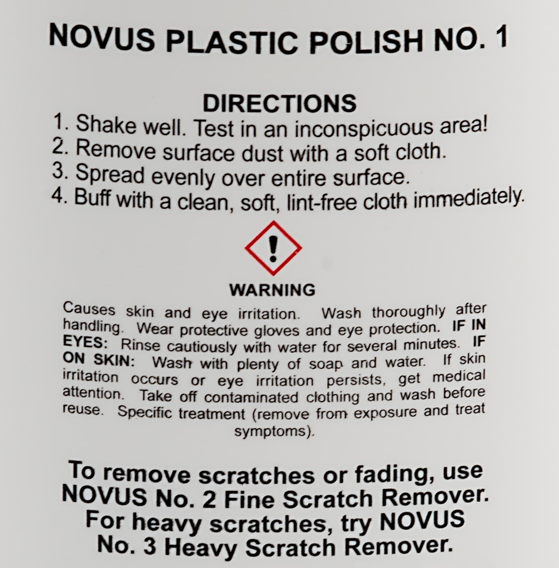 NOVUS complete plastic polish kit with back label for No. 1 Solution