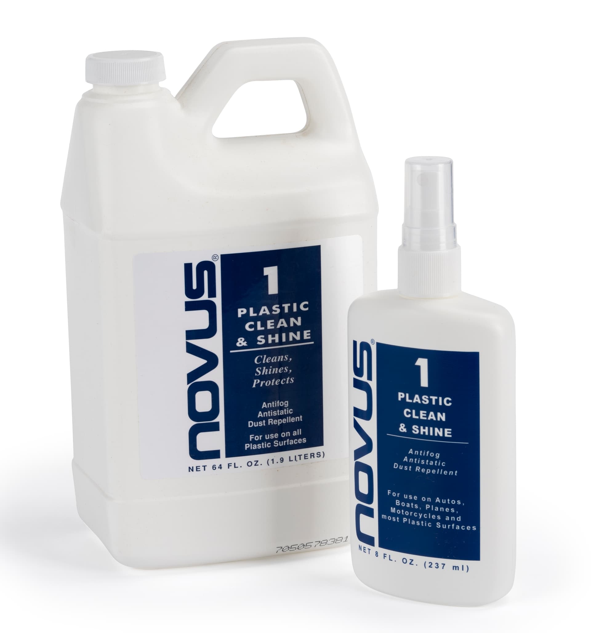 NOVUS acrylic cleaning solution in both eight and sixty four ounce bottles