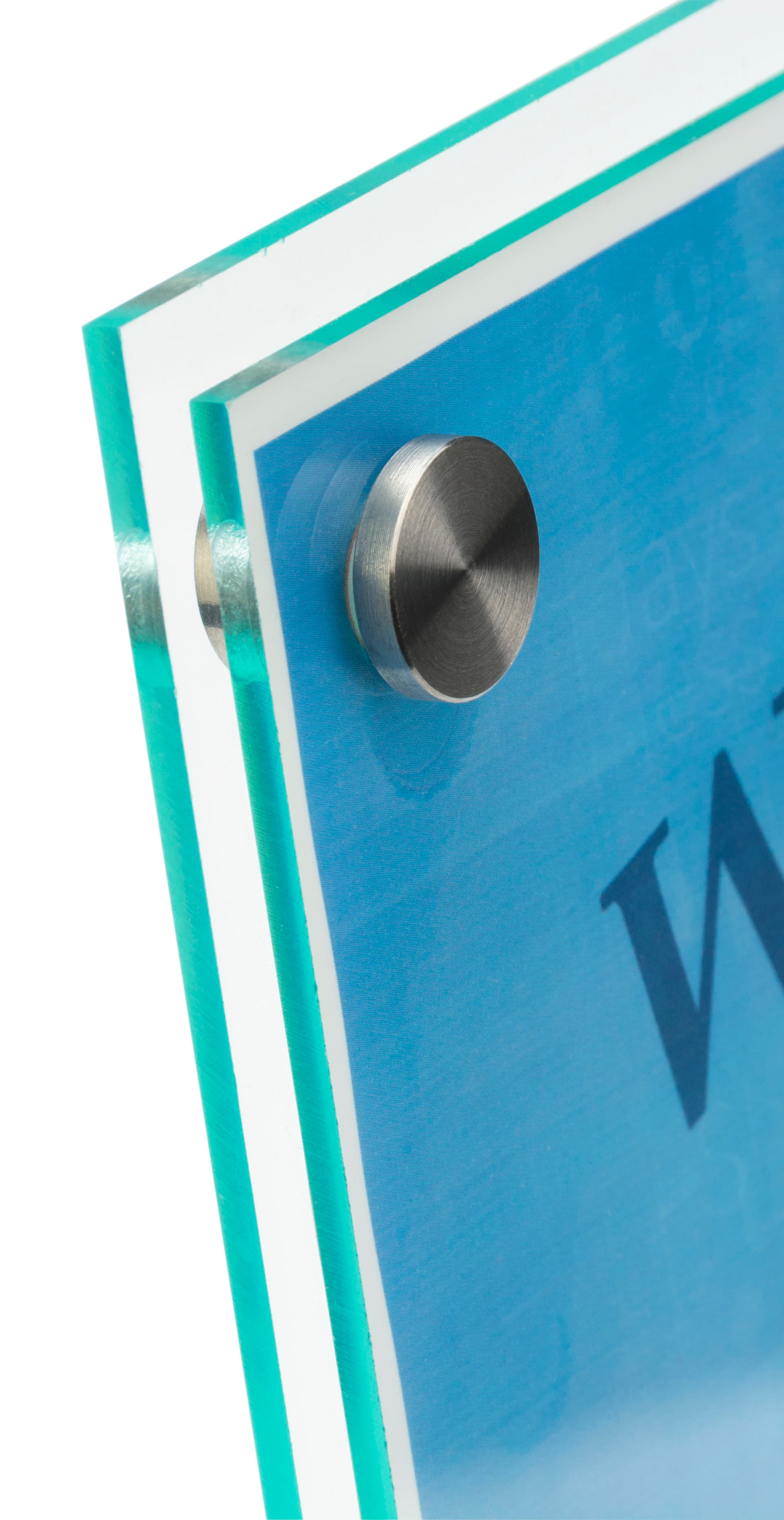 Stainless Steel Standoffs on Slanted Sign Holder with Brochure Display
