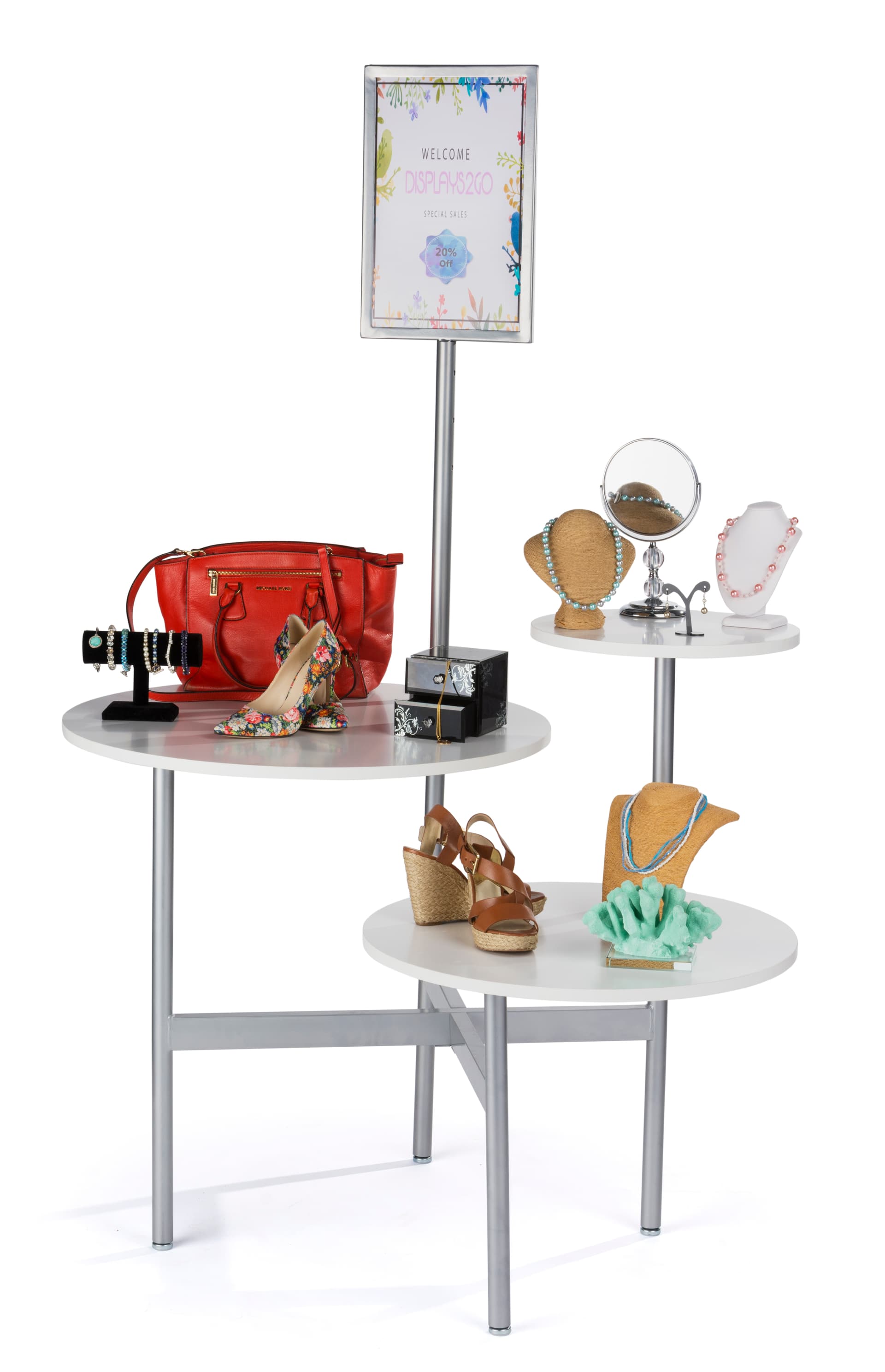 Modern Display Table with Slide-In Sign Holder