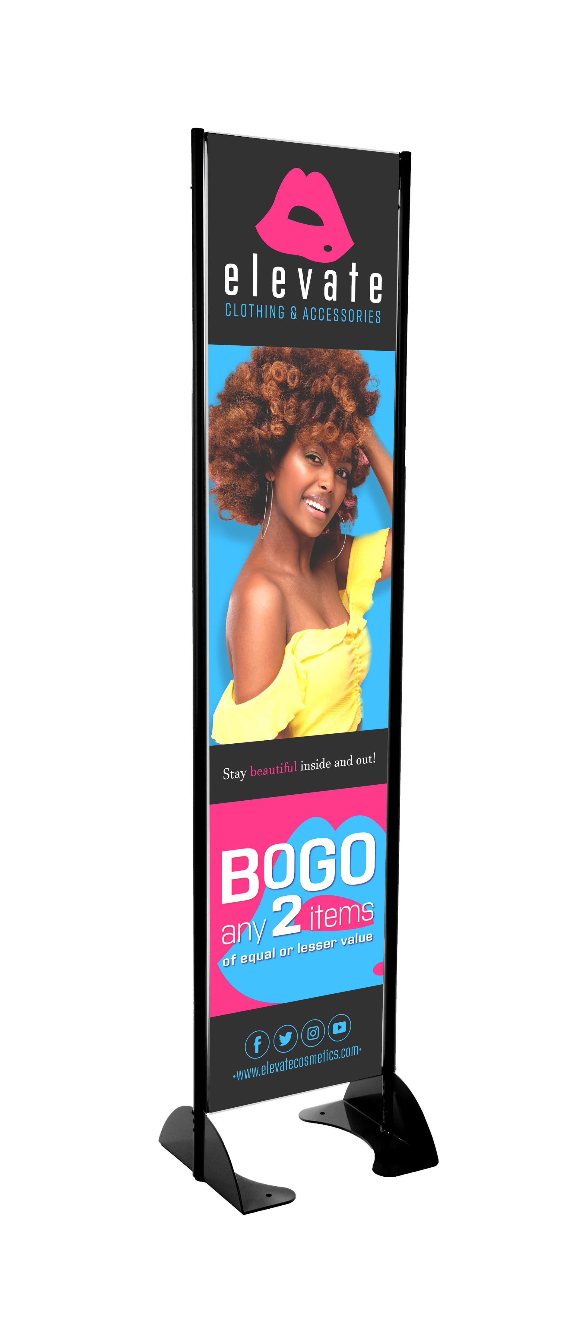 18" x 72" Black Permanent Banner Stand w/ Single Sided Graphic; Made In U.S.A.