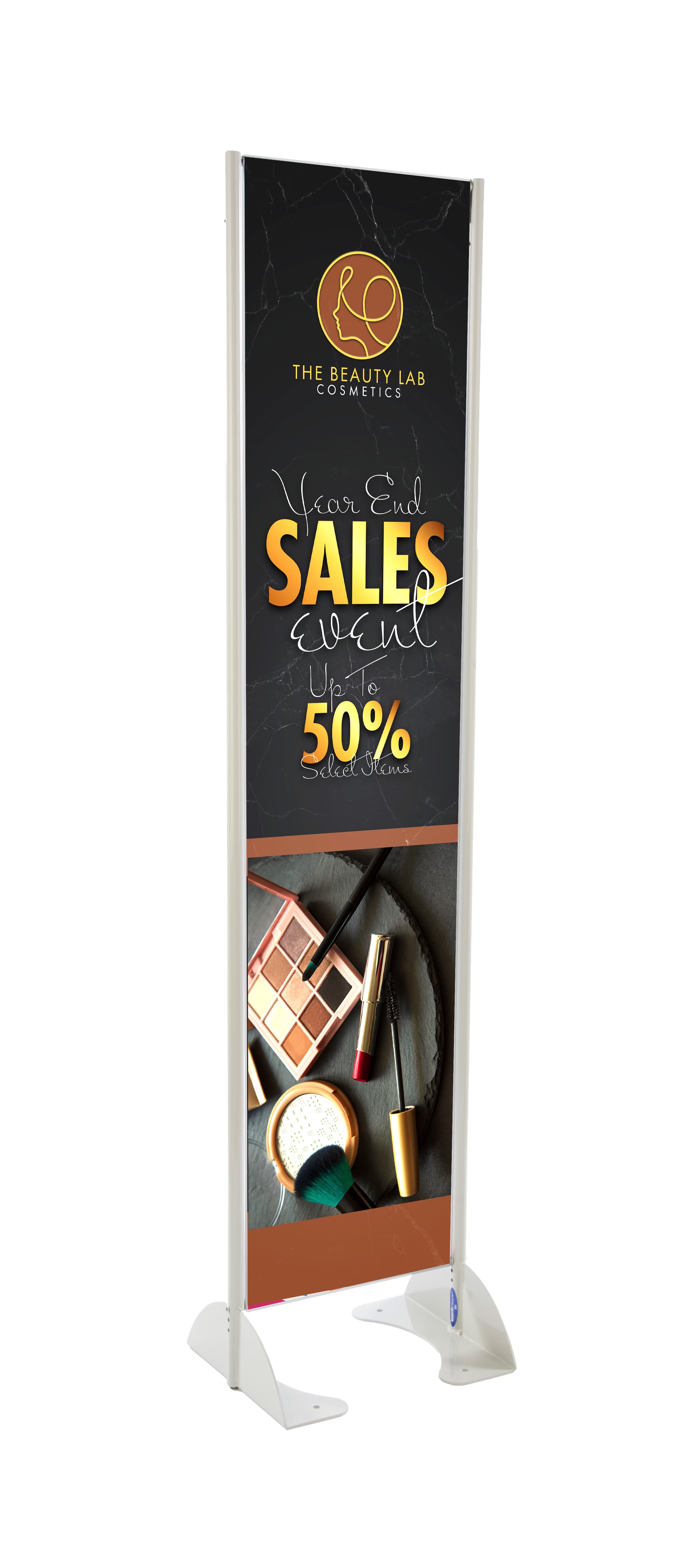 18" x 72" Gray Permanent Banner Stand w/ Single Sided Graphic & Powder Coated Exterior