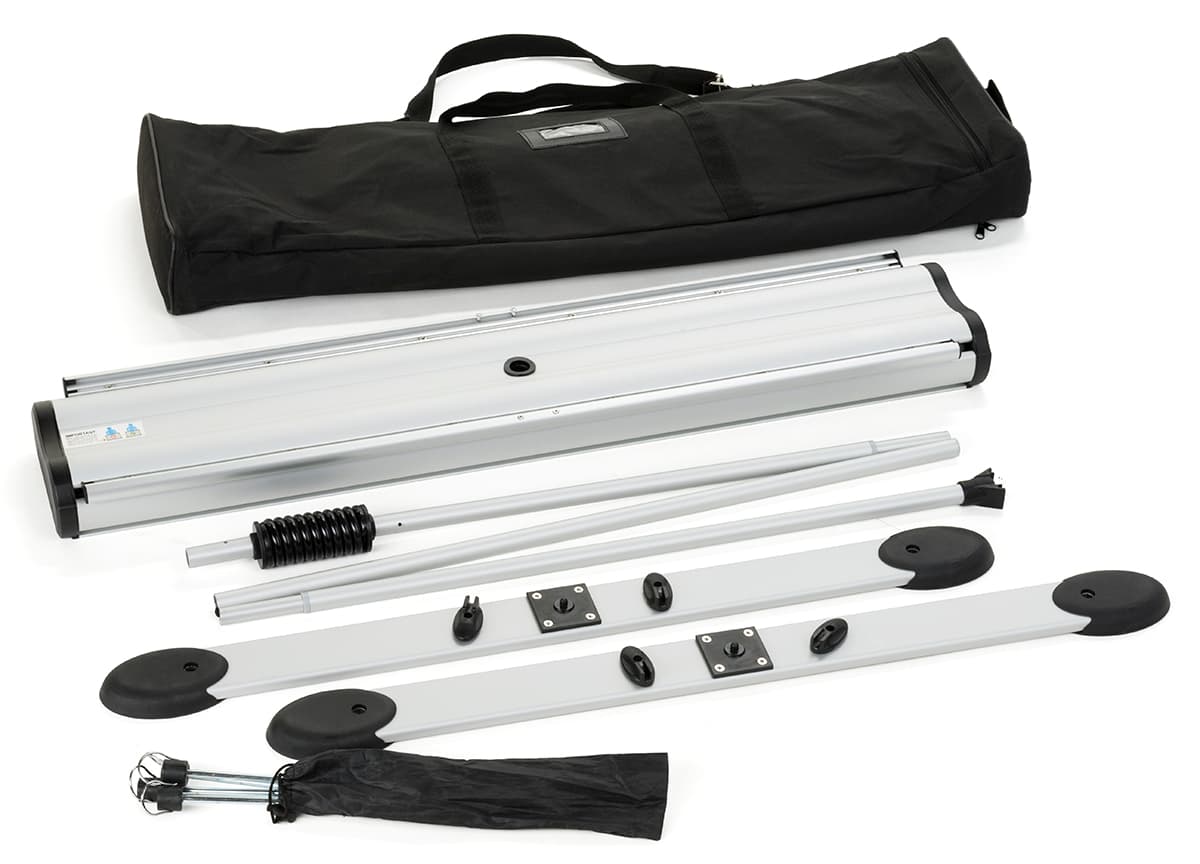 Outdoor double-sided banner display stand with portable design