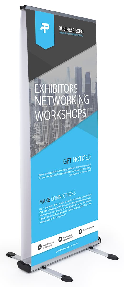 Outdoor double-sided banner display stand with 2 custom prints on vinyl