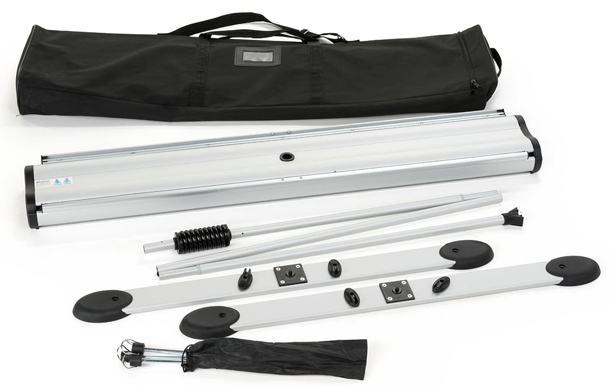 Wide outdoor double-sided banner stand knocks down