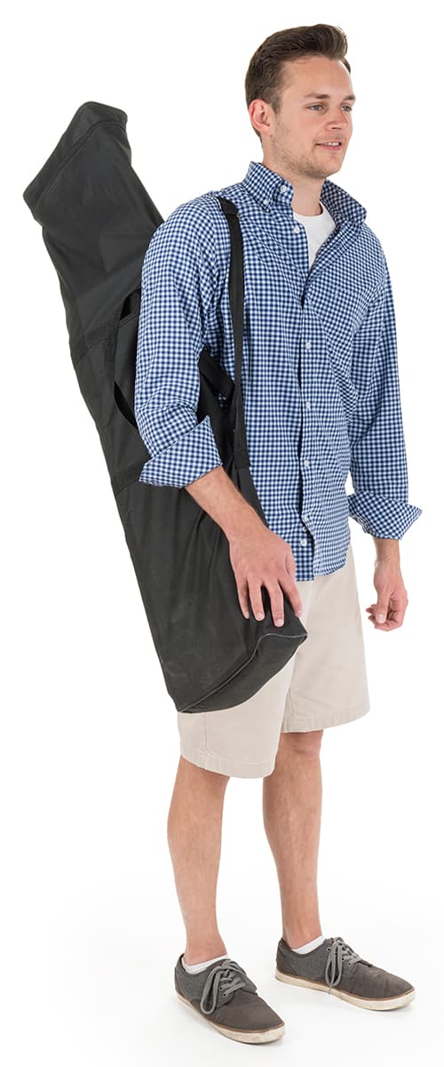 Wide outdoor double-sided banner stand with carrying bag