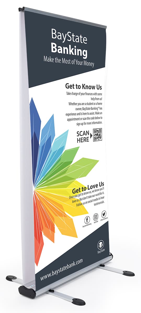 Wide outdoor double-sided banner stand with custom graphics