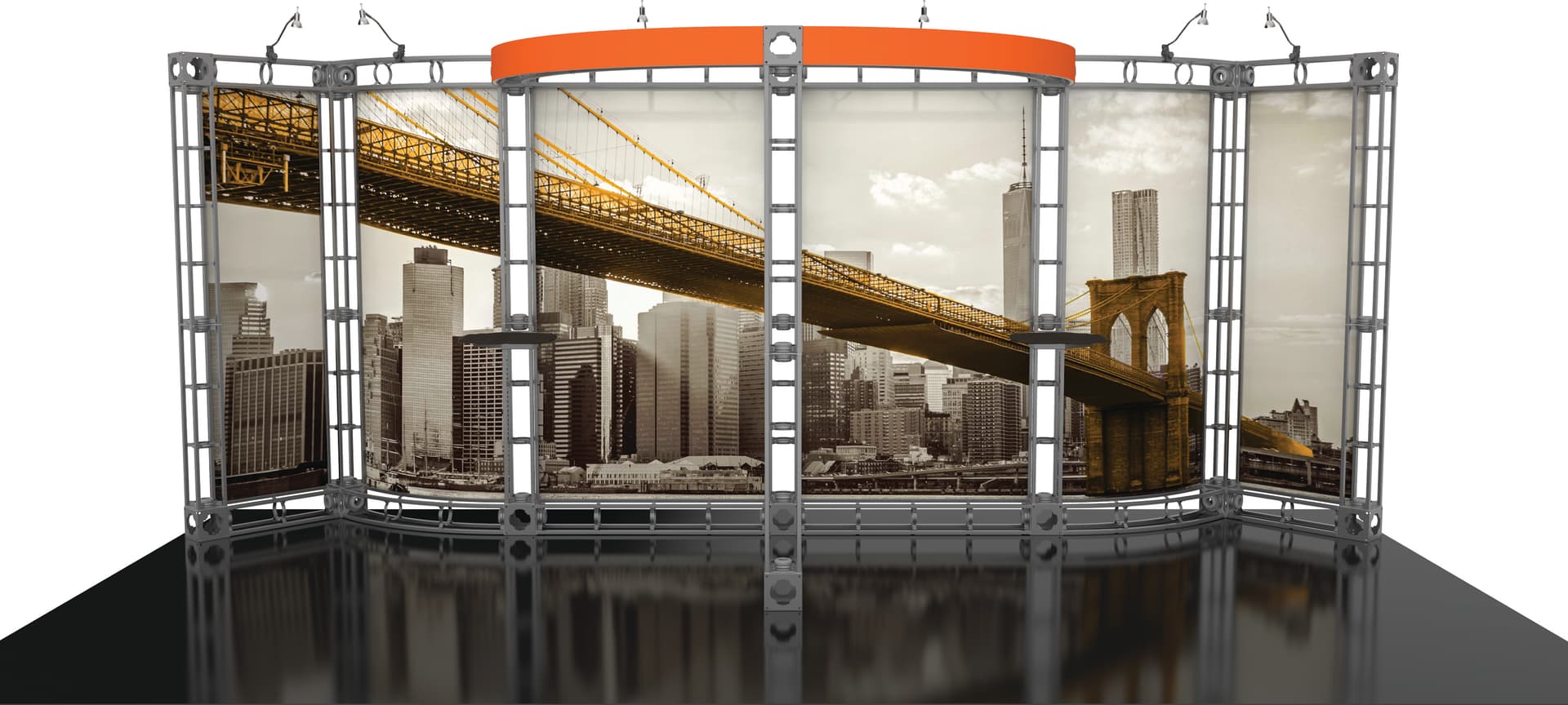 Truss trade show exhibit display booth with 6 custom printed fabric panels