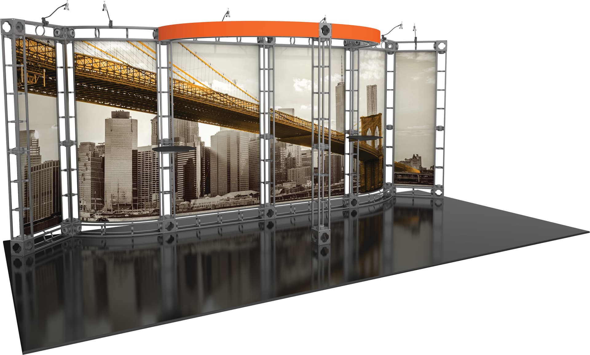 20ft wide frame and graphics with Orbus truss trade show exhibit display booth
