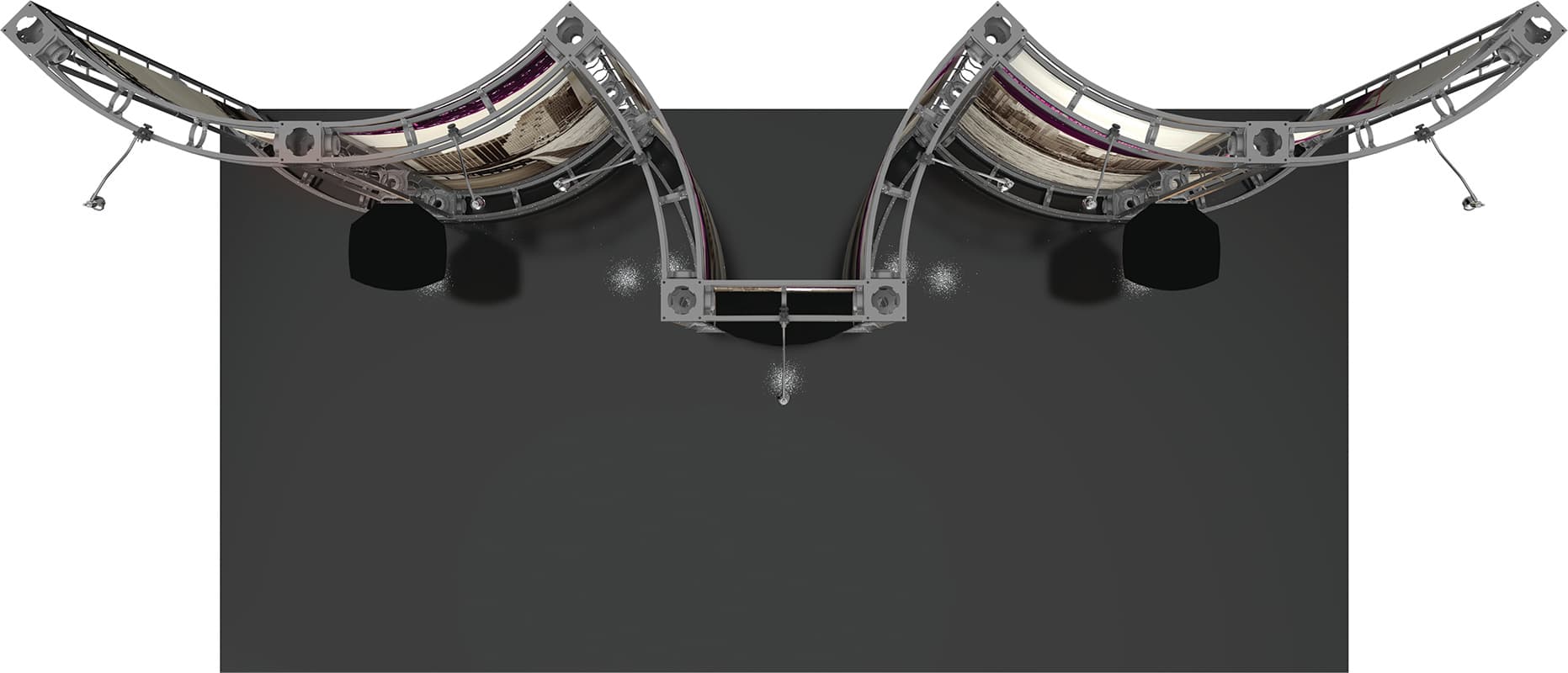 Portable trade show truss system with curved steel modular walls