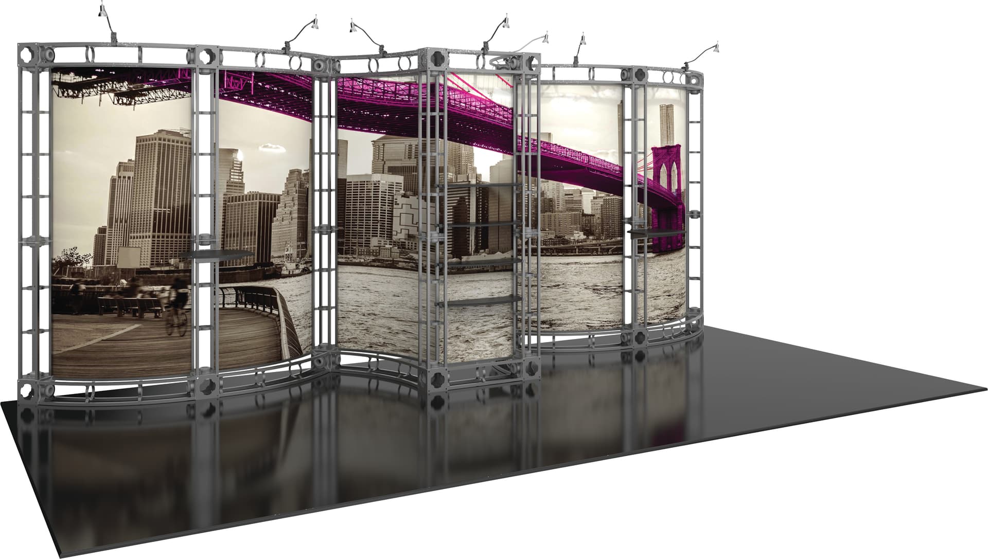 Orbus portable trade show display truss system 20’ wide modular booth