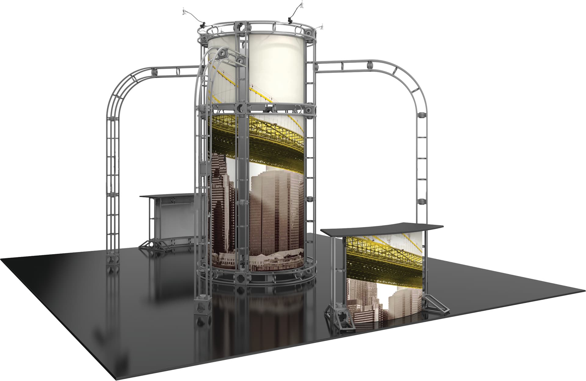 20ft-wide portable truss trade show exhibit booth with frame and graphics