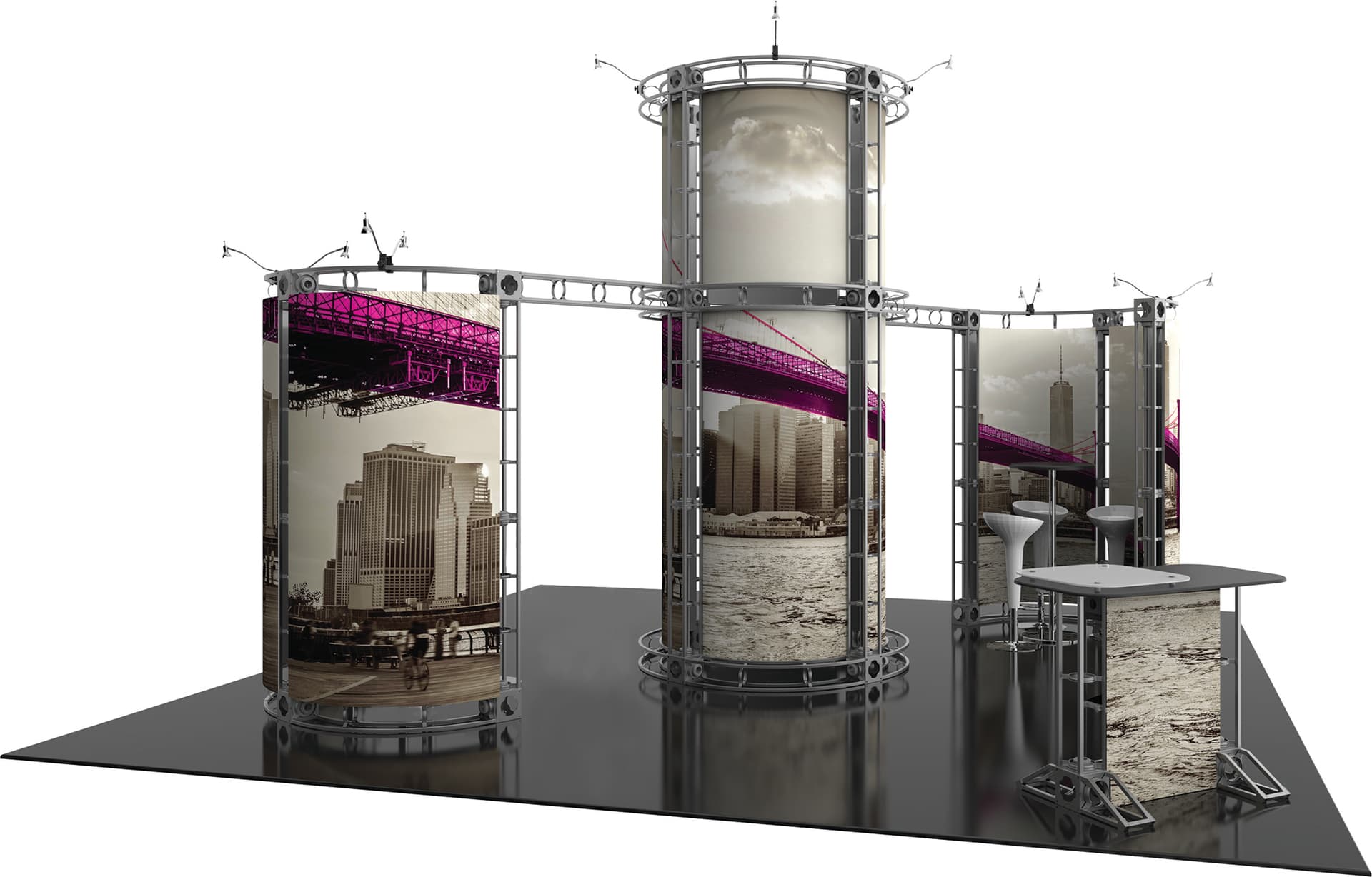 20' x 20' portable truss trade show booth kit with graphics and steel frame