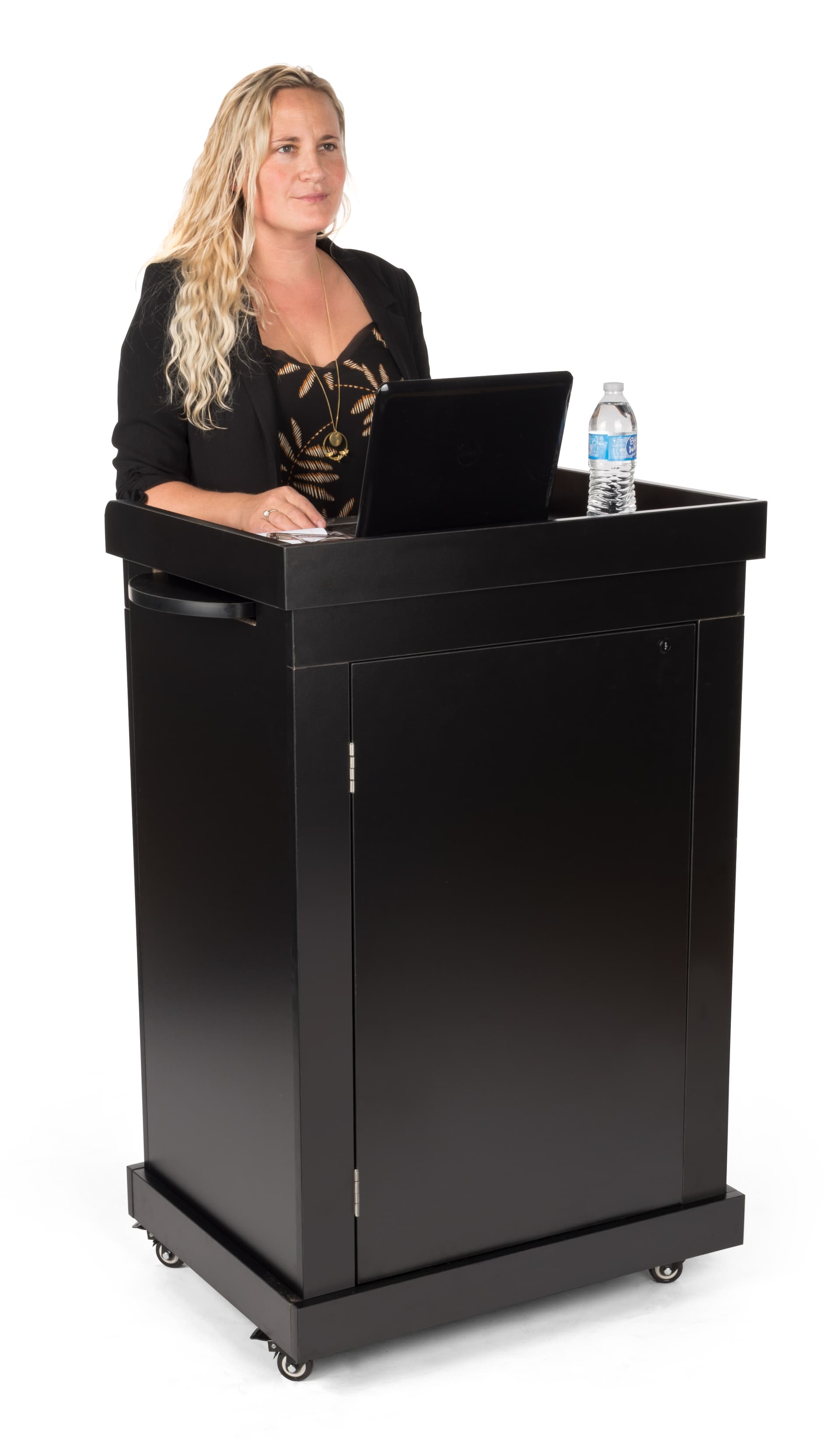 School podium on wheels with wide surface area