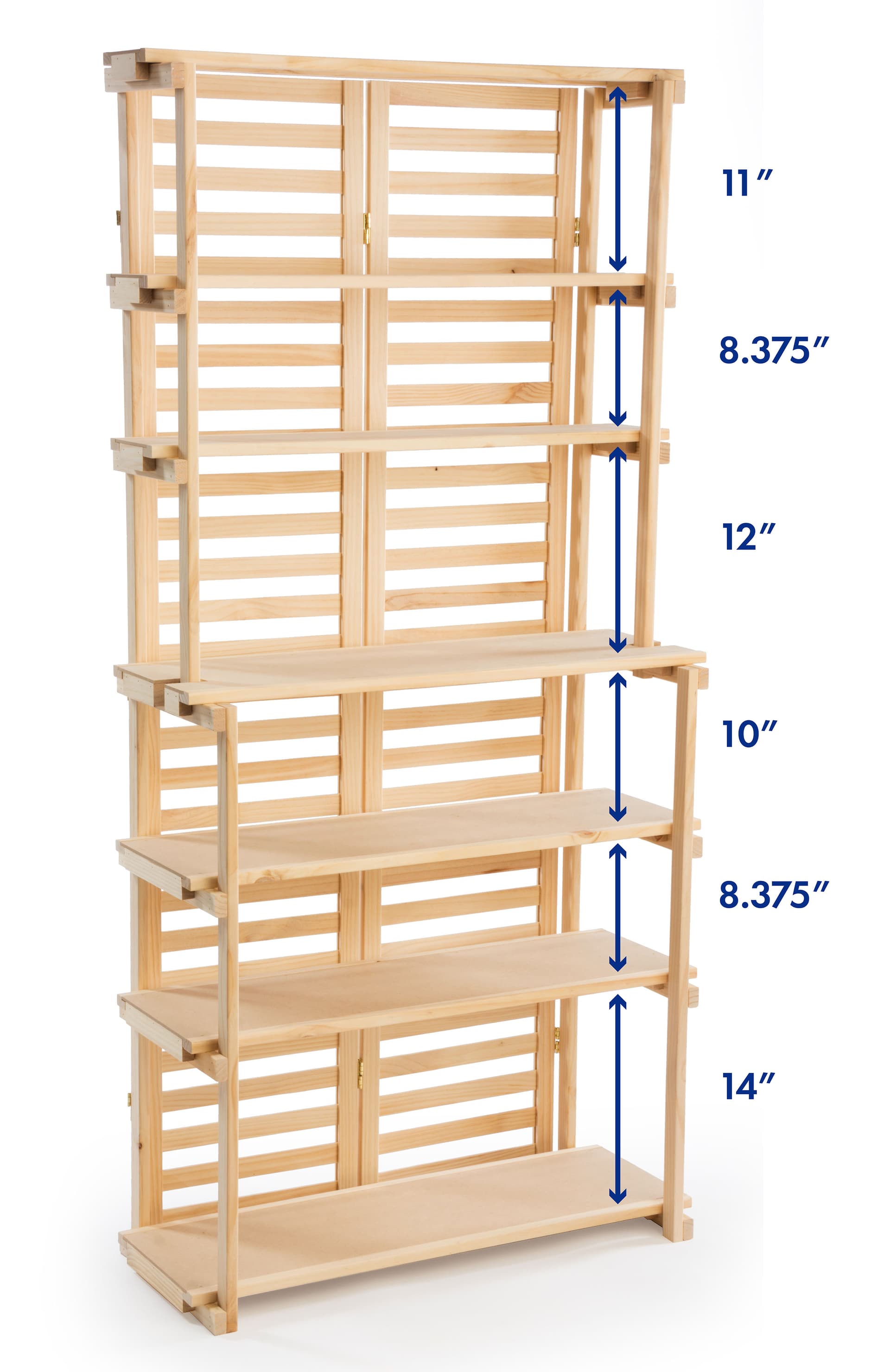 Wooden bakers rack has five different shelves for storage