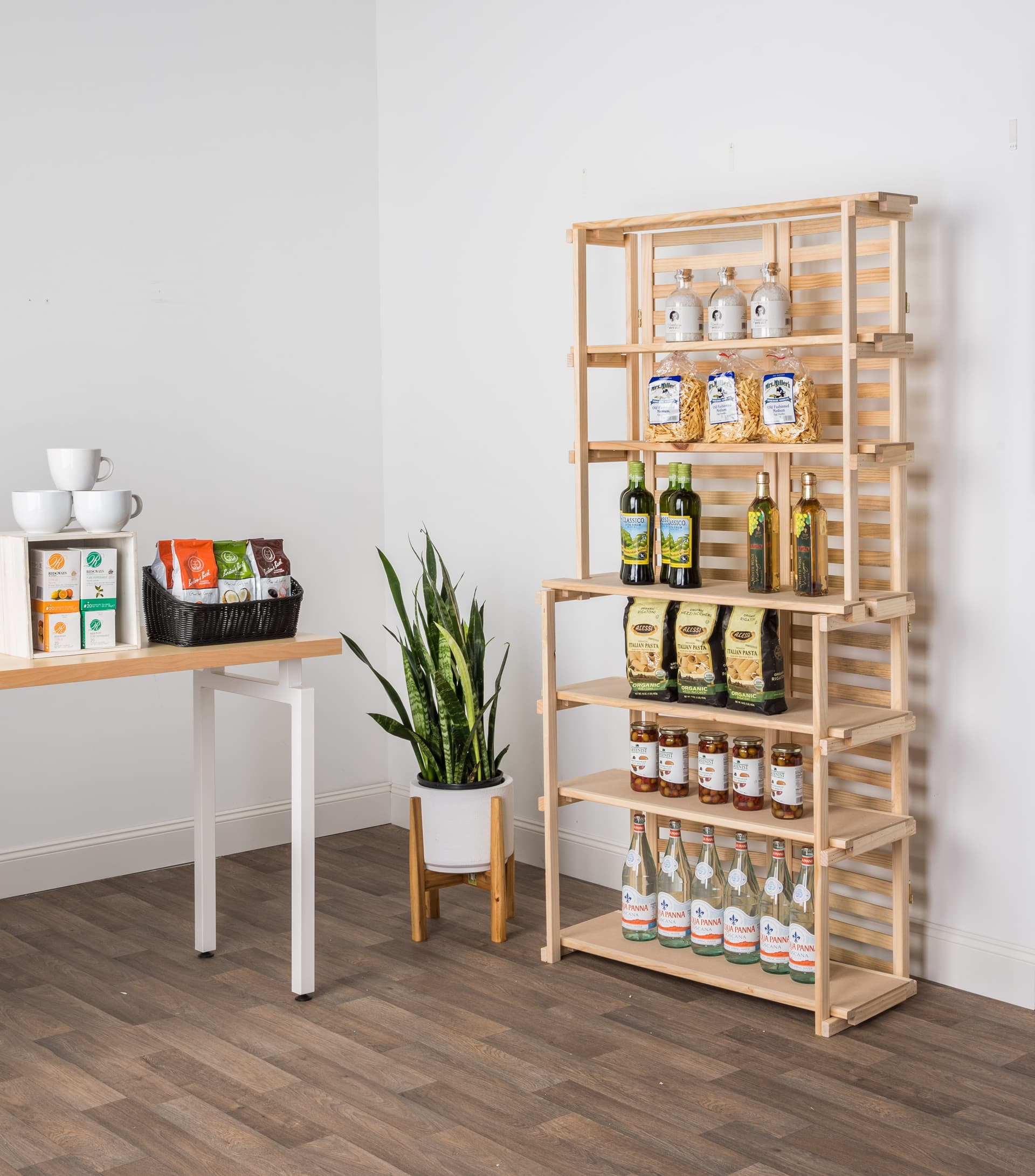 Wooden bakers rack with removable shelves
