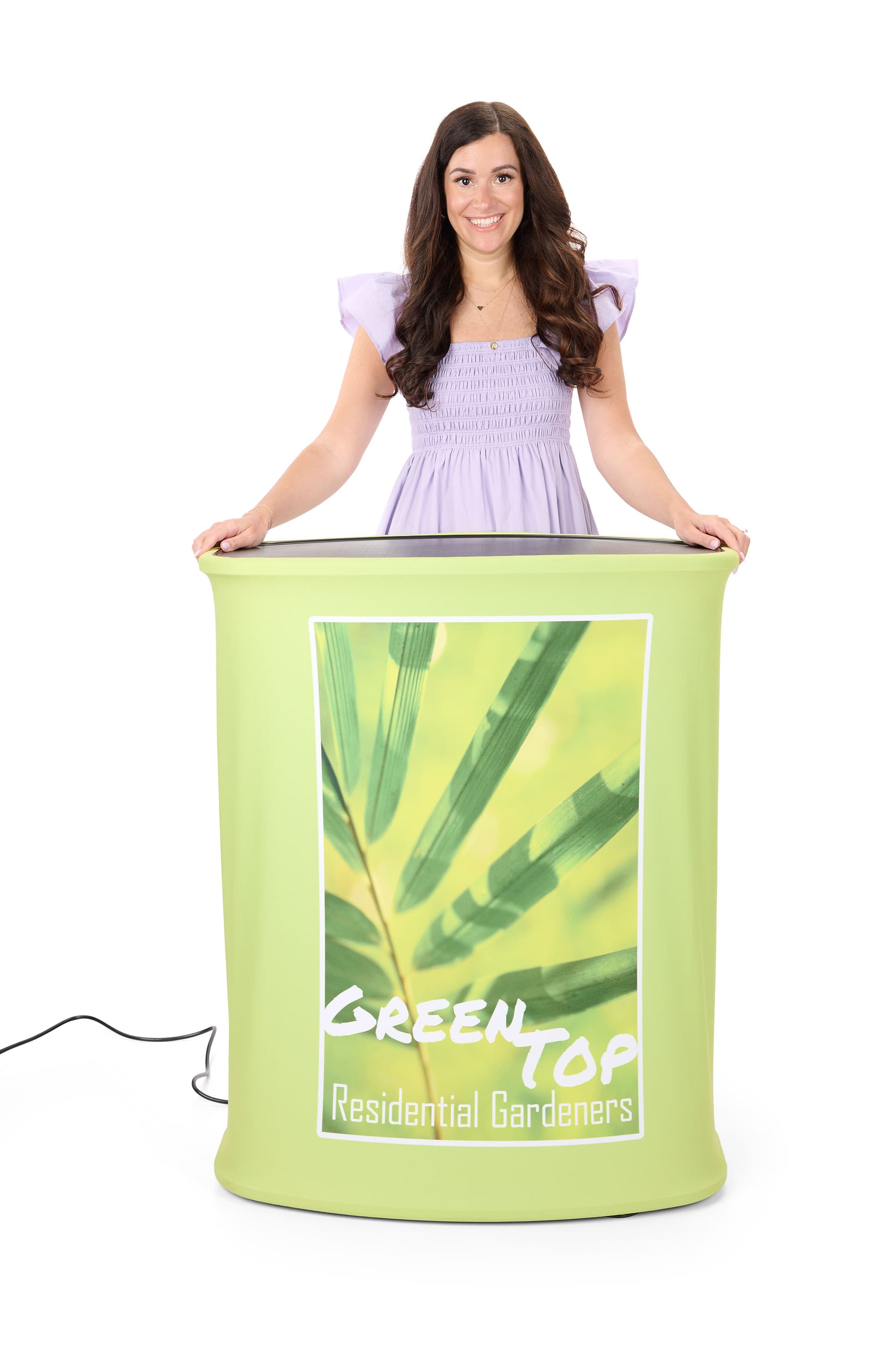 Custom illuminated pop-up trade show counter with dye sublimation printing