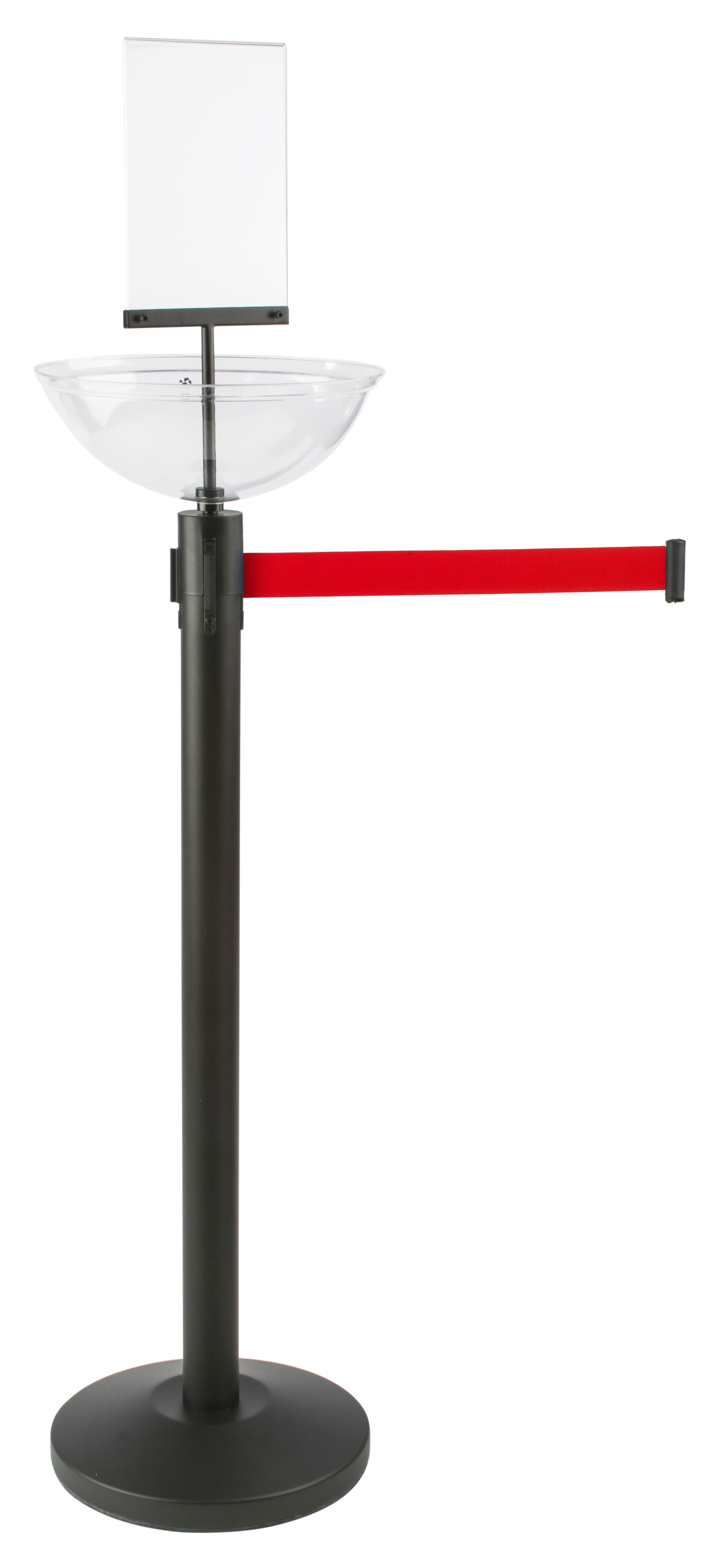 Red Stanchion Post with Bin | Black Powder Coated Steel | Displays2Go
