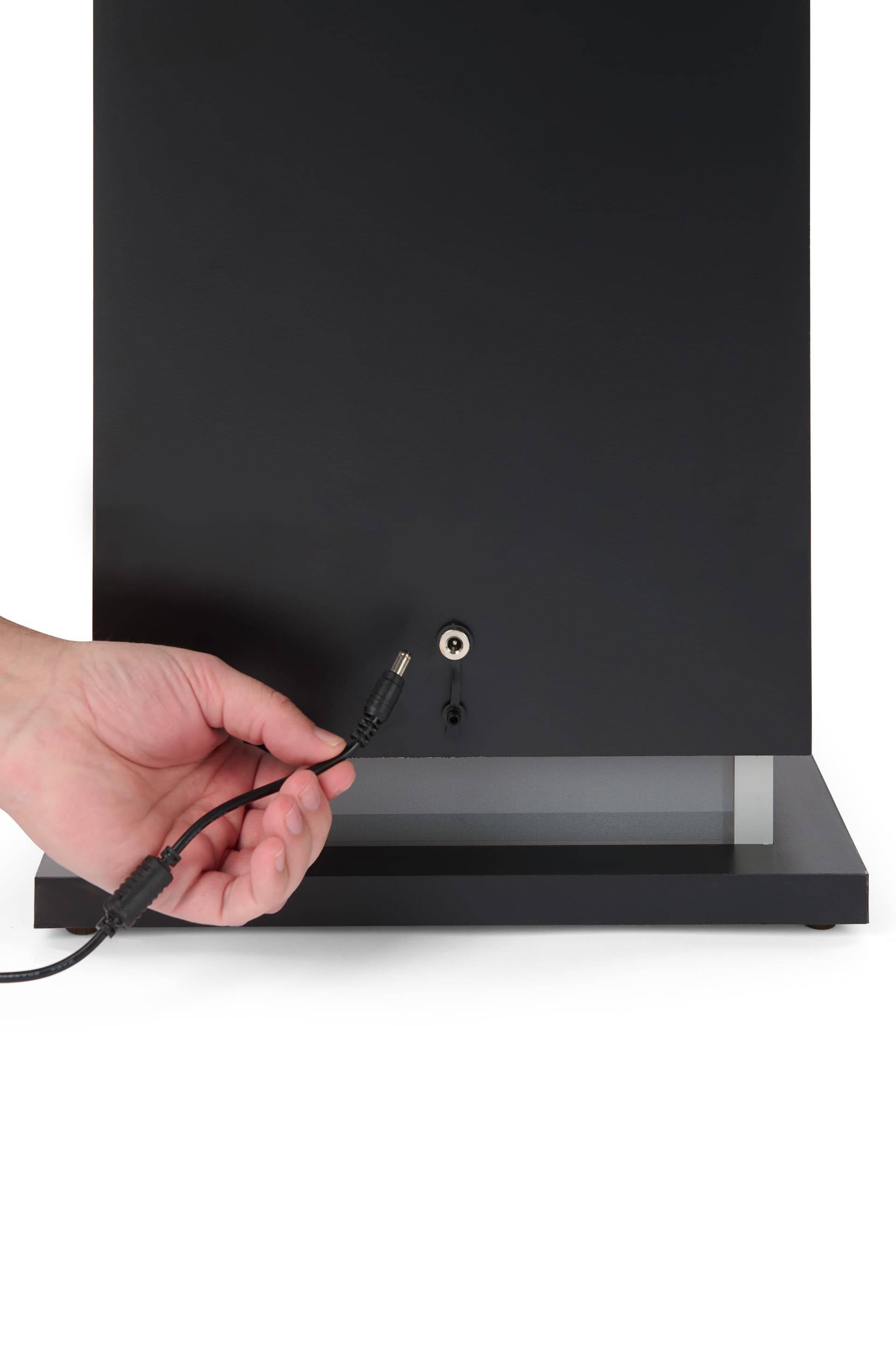 Pedestal display case with acrylic cover with rear plug