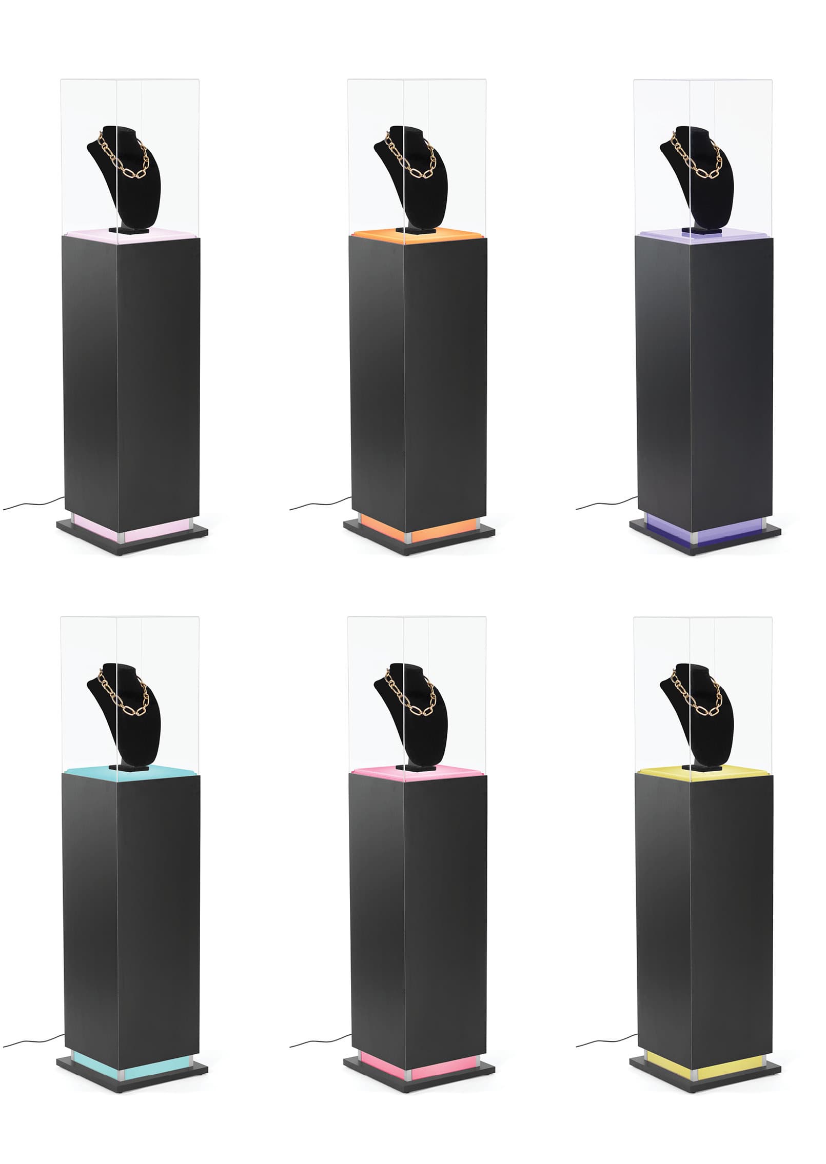 Pedestal display case with acrylic cover with color changing LED lighting