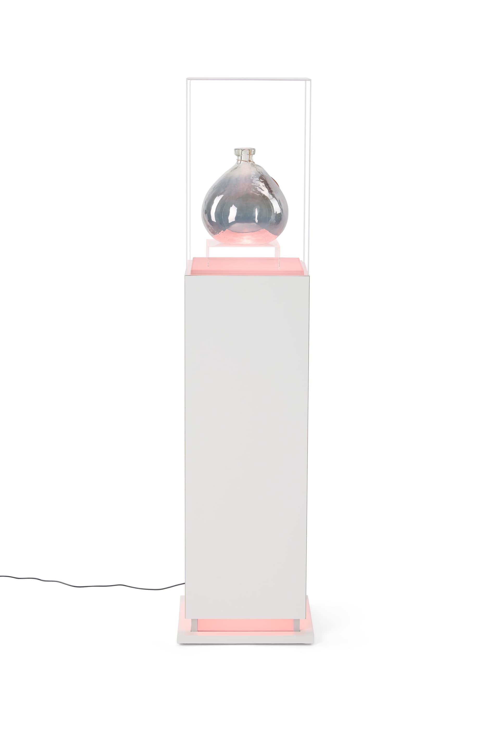 Pedestal display case with acrylic cover with matte finish