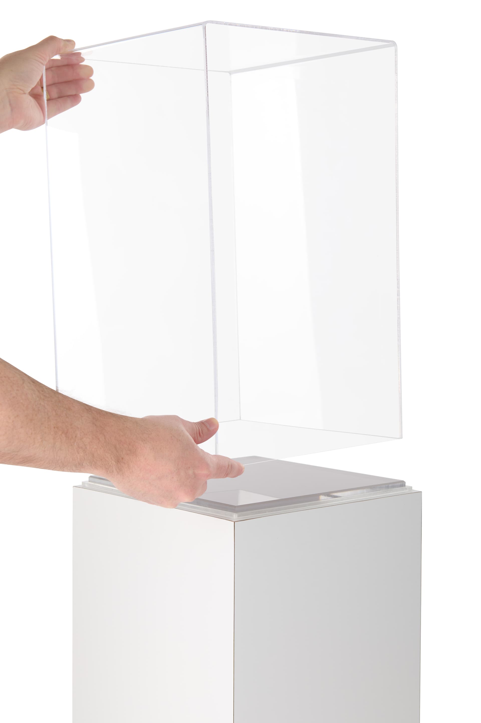 Pedestal display case with acrylic cover with lift off top