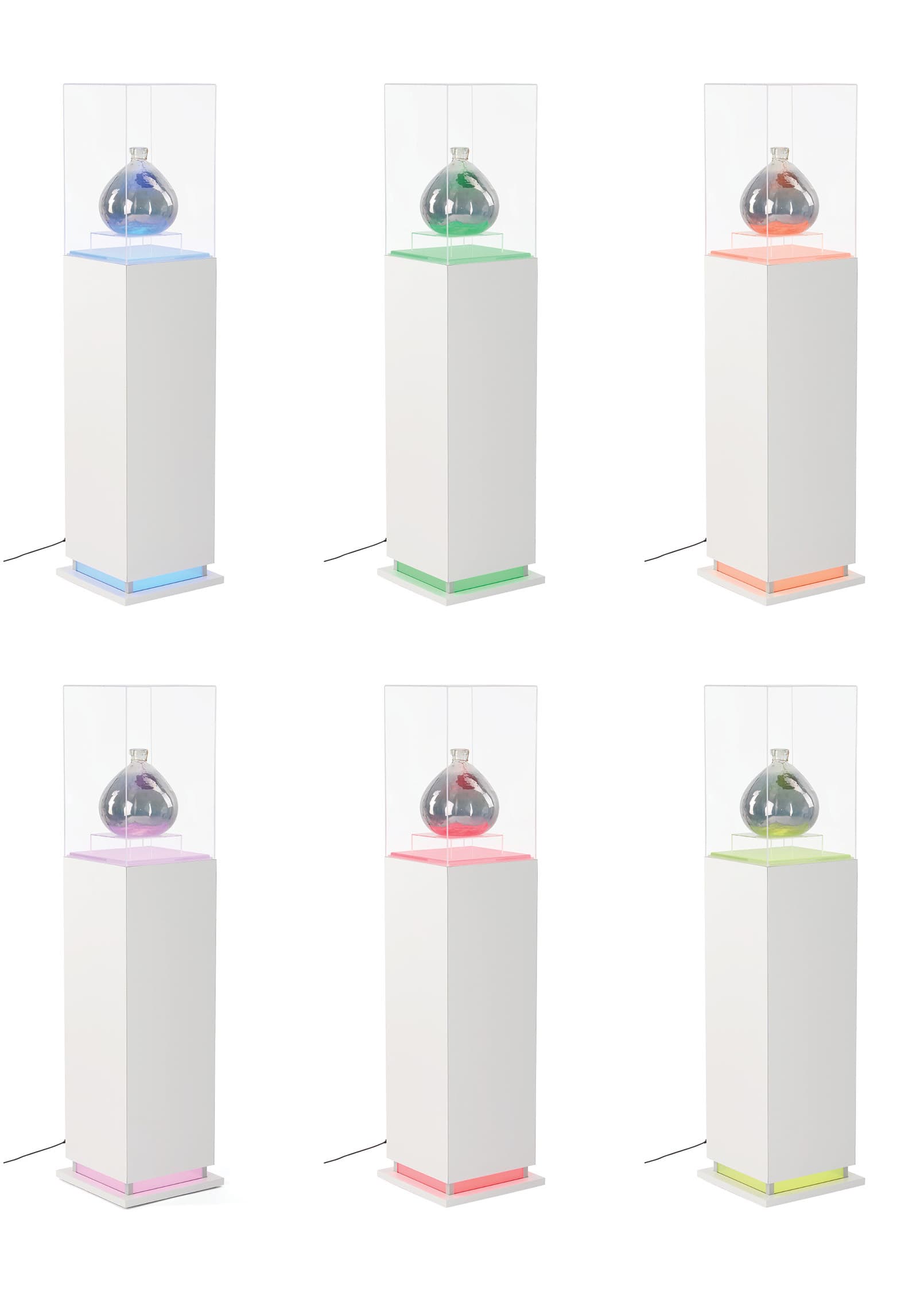 Pedestal display case with acrylic cover with color changing LED lighting