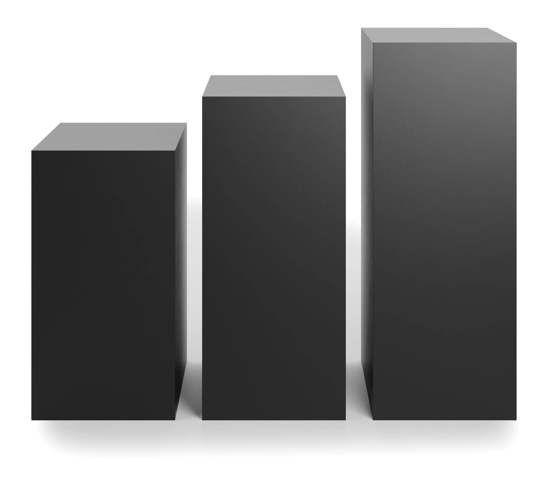 Display pedestal set with all three sizes lined up next to each other