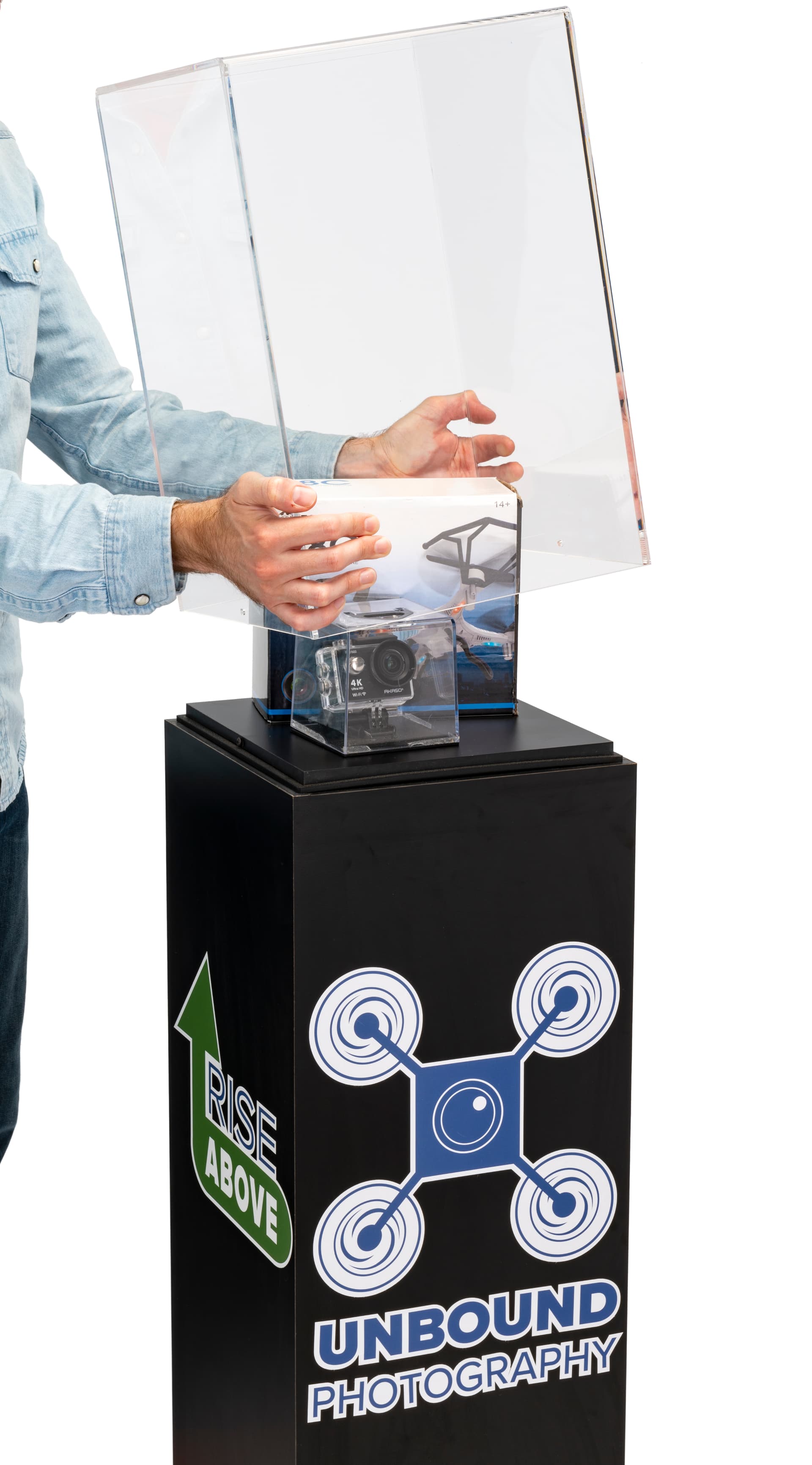 Custom acrylic display pedestal with lift-off clear top