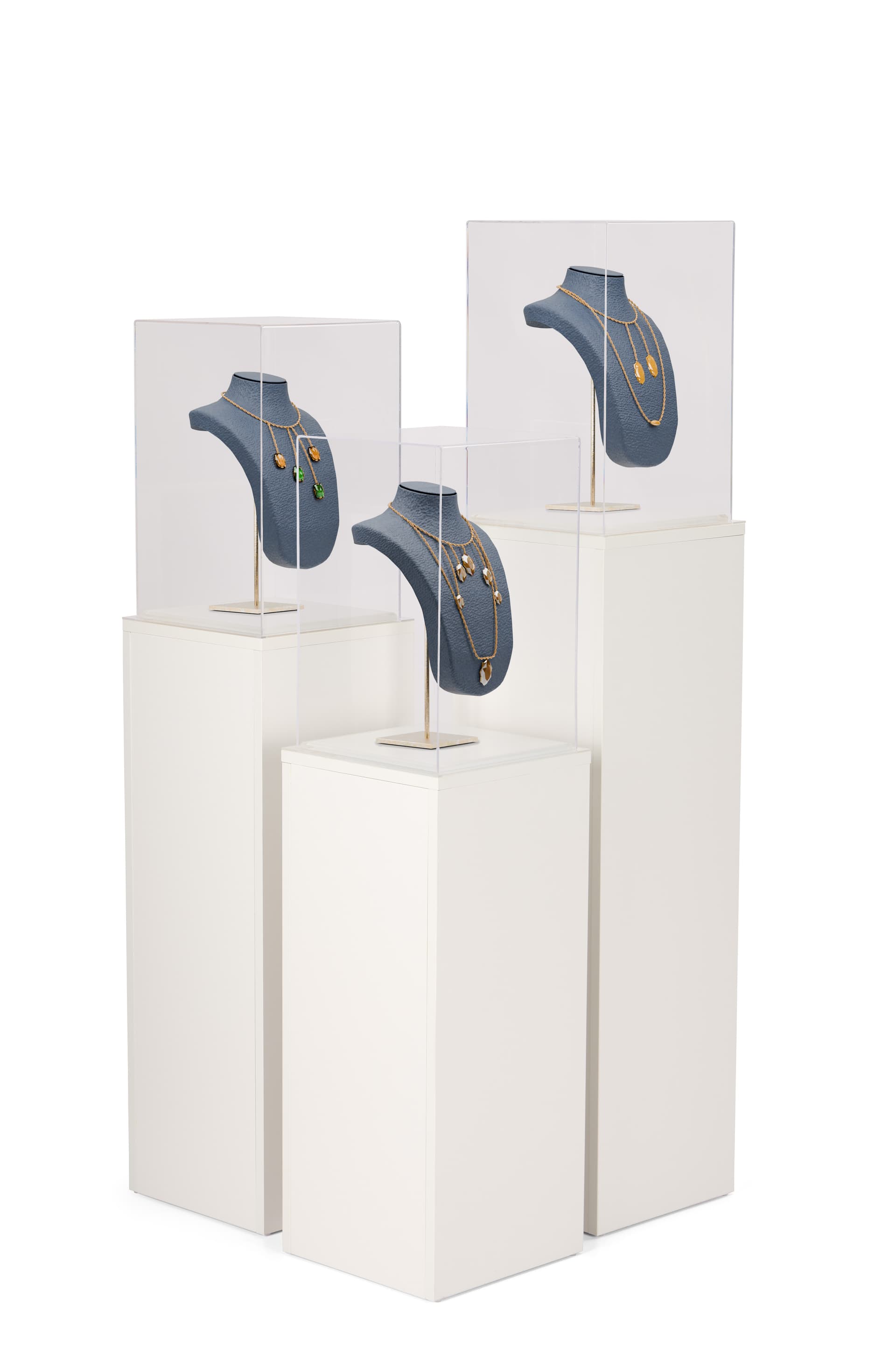 White display pedestal paired with 47" and 53" pedestals