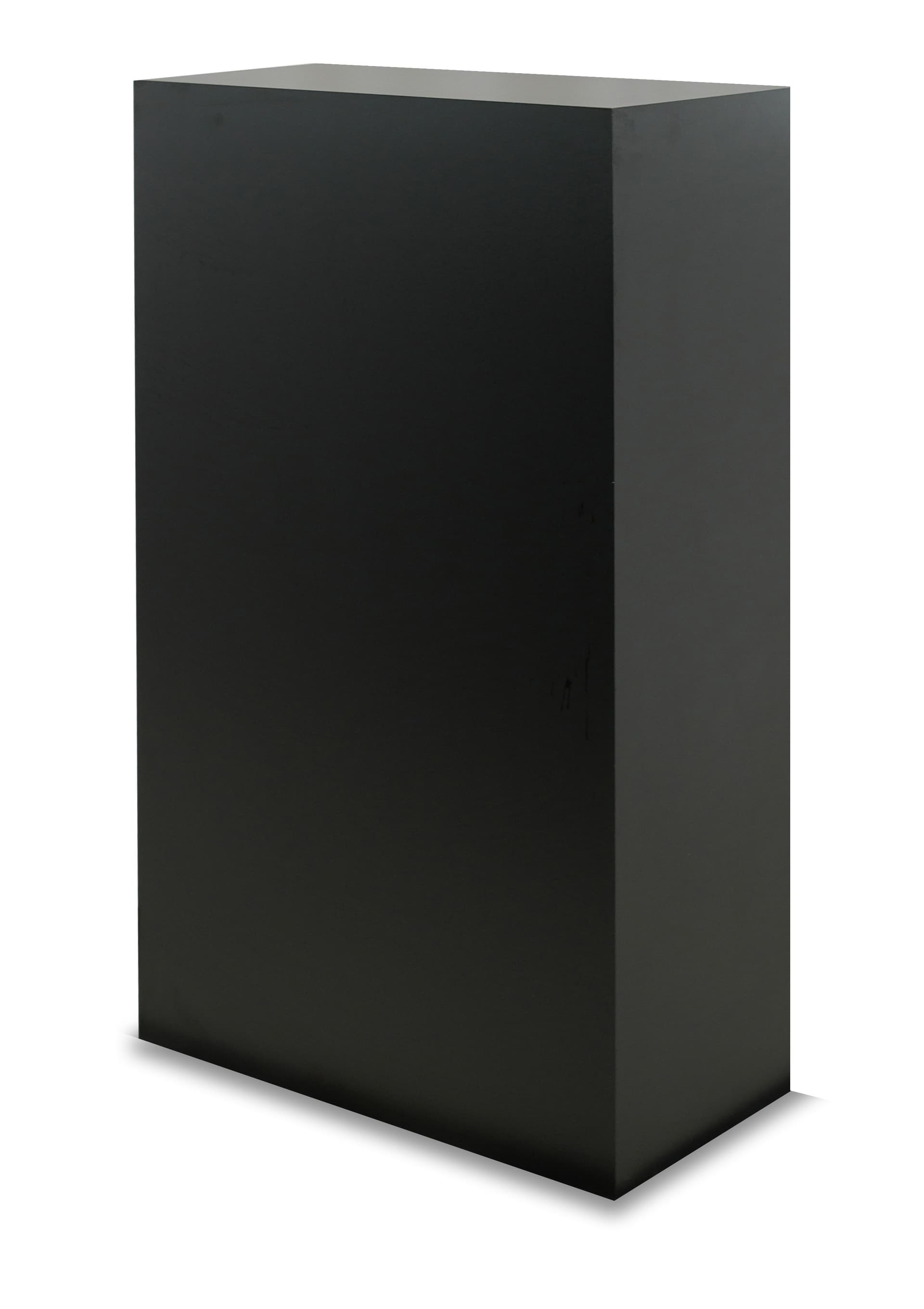 Retail display pedestal can be used on its side for more display space and tiering opportunities