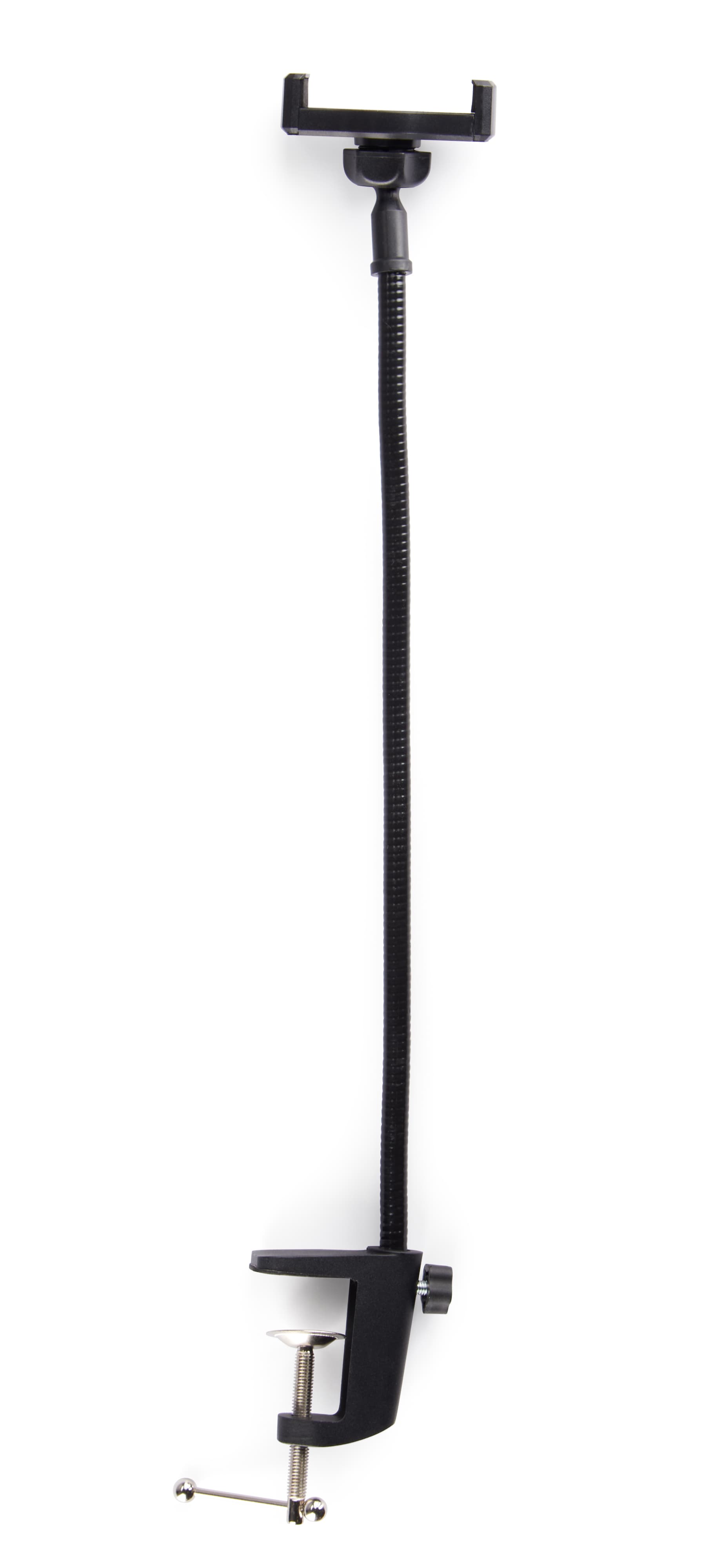 Universal gooseneck phone stand with stainless steel and aluminum build
