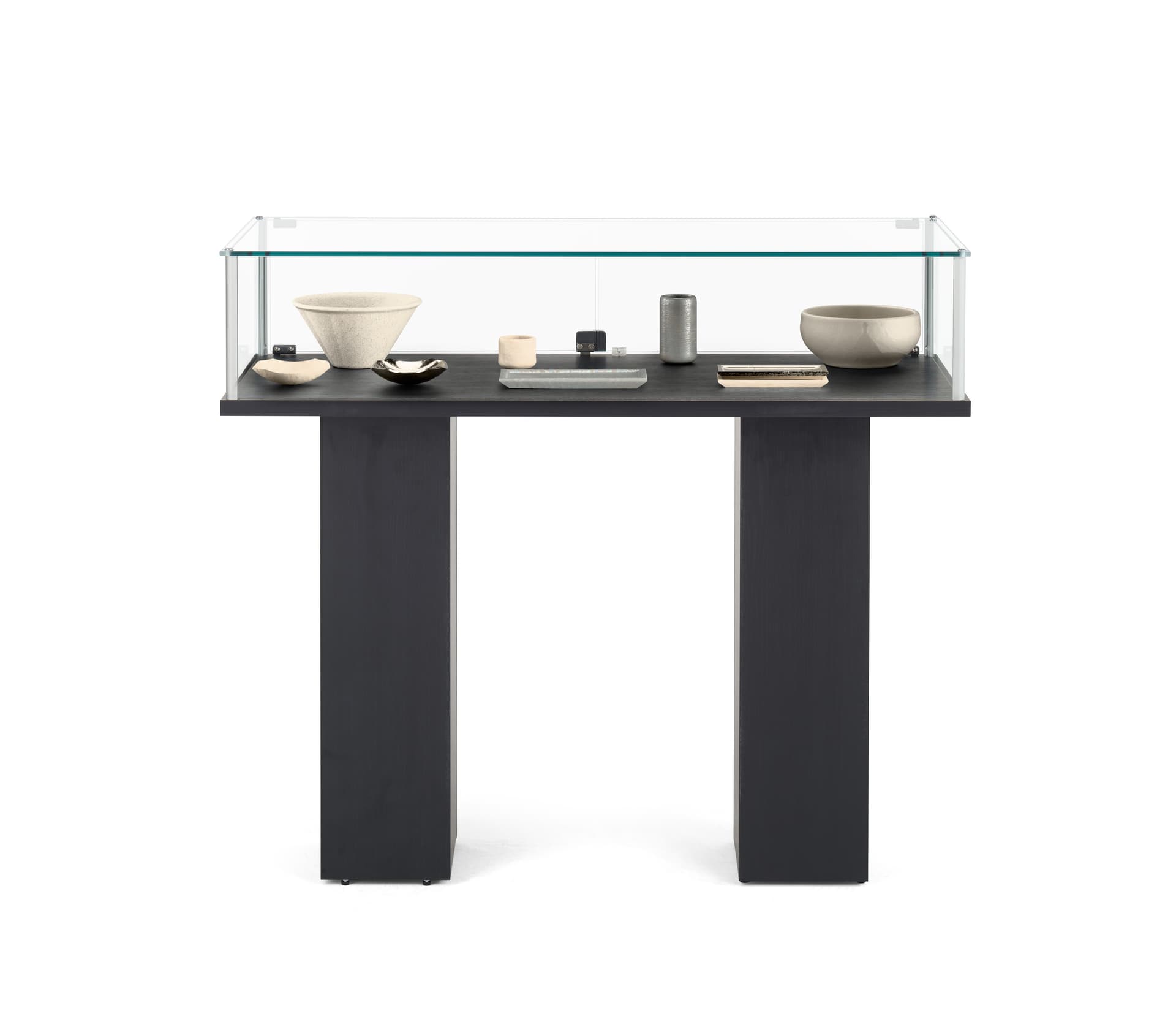 Glass Pedestal Showcase With Tempered Glass Case And Black Veneer MDF Base-Assembly Required