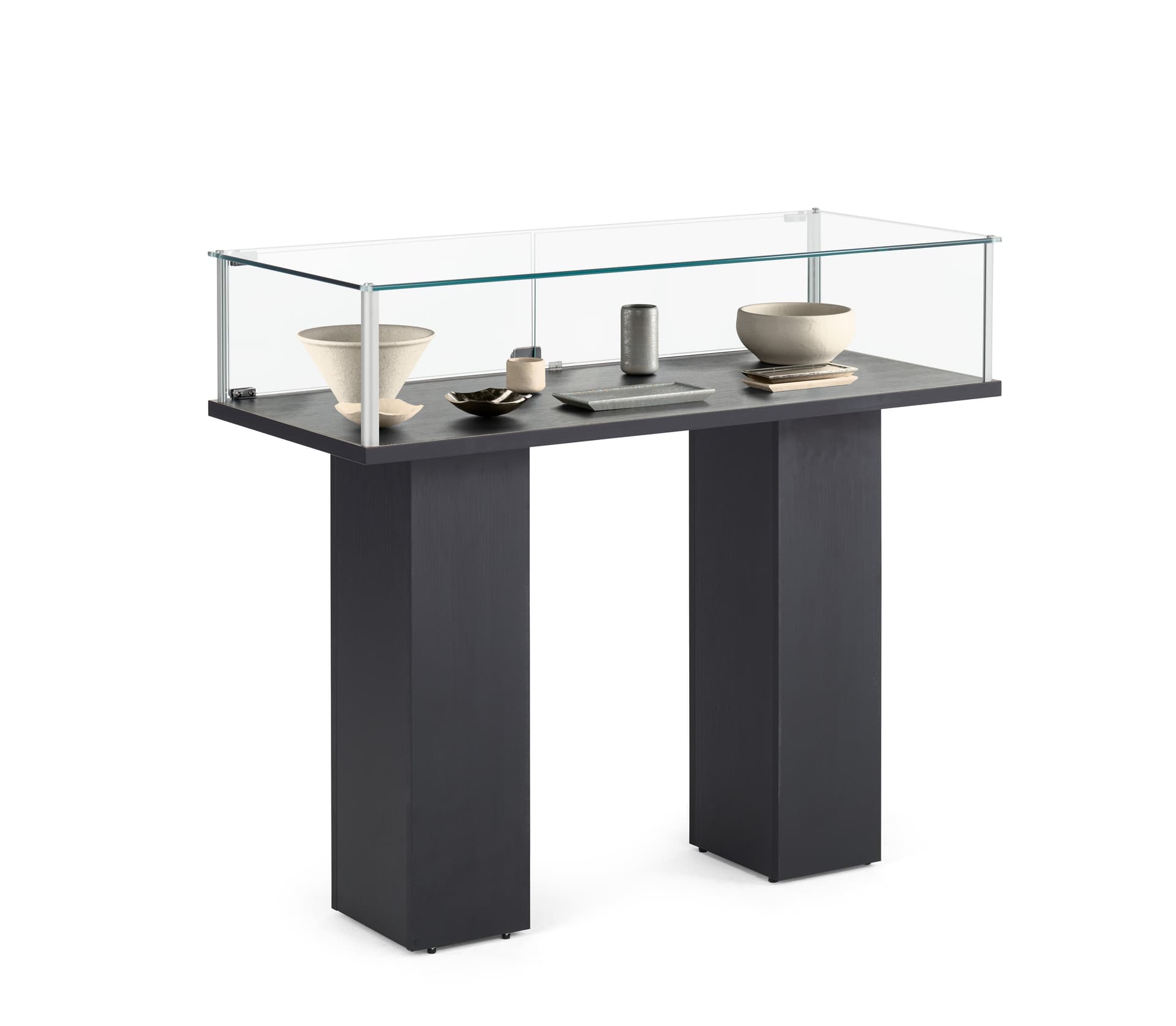 Glass Pedestal Showcase With Tempered Glass Case And Black Veneer MDF Base-Assembly Required