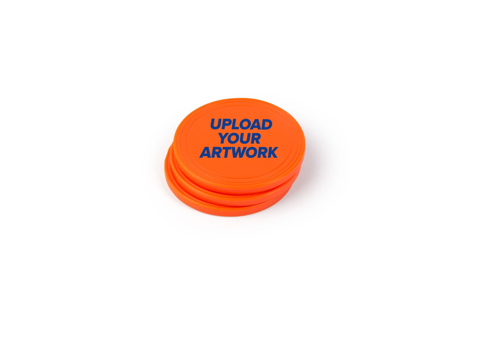 Set of three orange disc mini prize drop custom game pucks