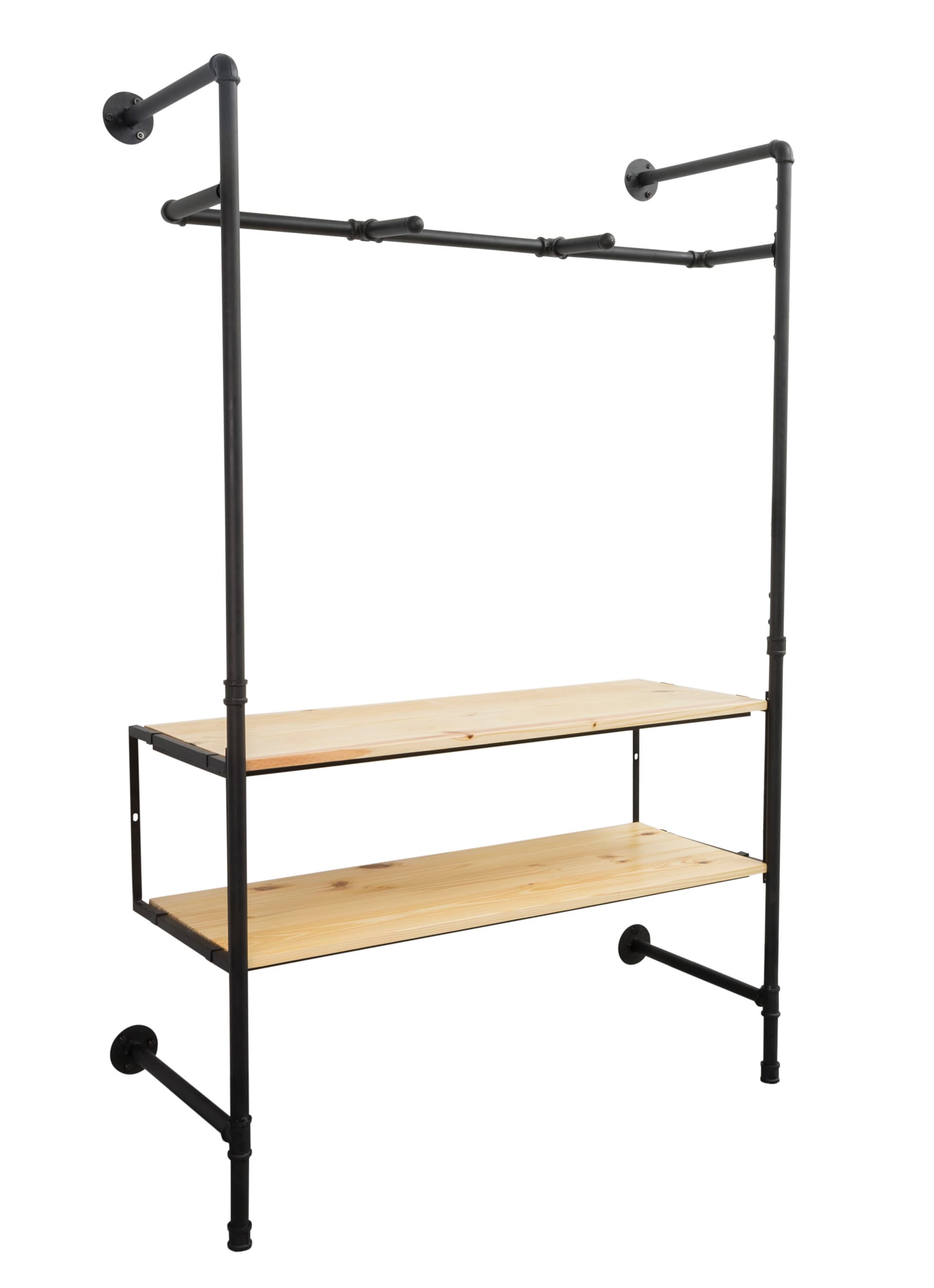 Pipe Outrigger Wall Display with 2 Spokes for Front Faced Hanging Clothes