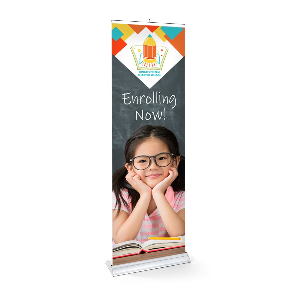 Premium wide base retractable banner stand with aluminum frame