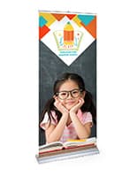 Premium wide base retractable banner stand with custom artwork 