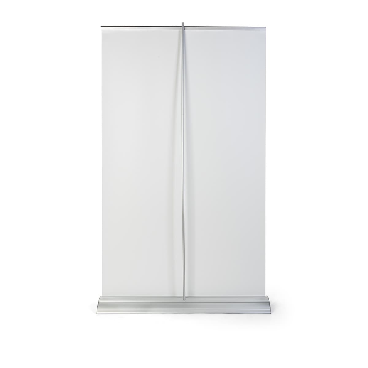 Premium wide base retractable banner stand with stay-flat vinyl panel